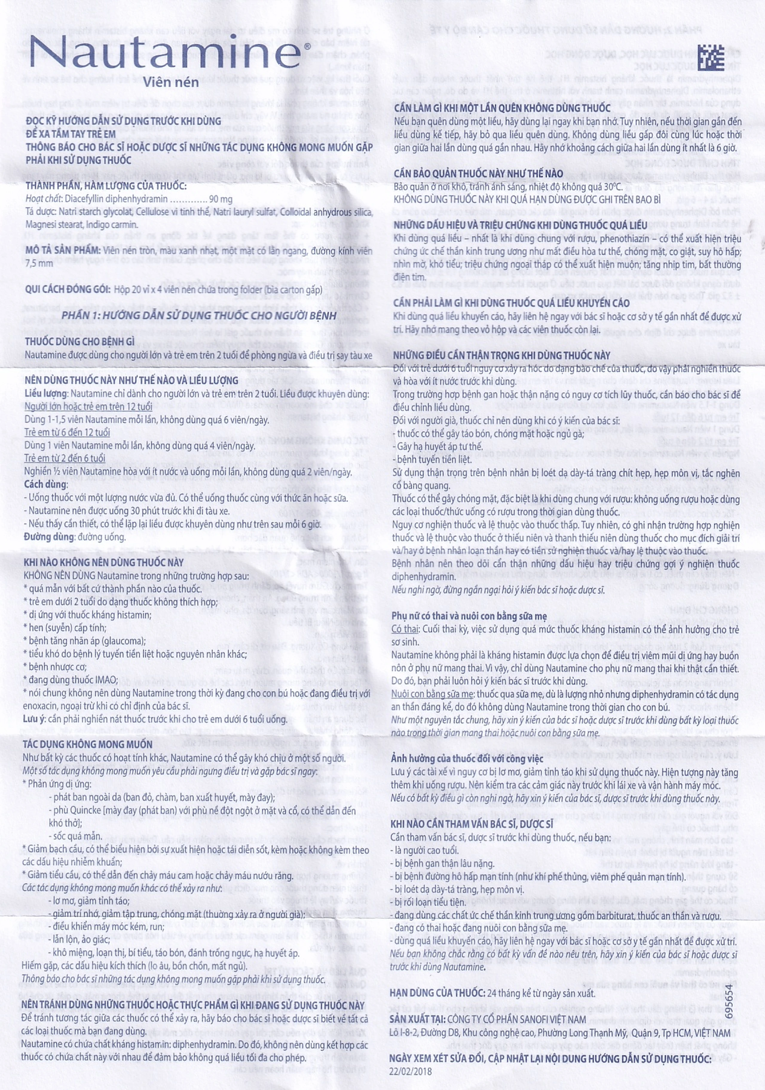 Viên nén Nautamine Sanofi phòng ngừa và điều trị say tàu xe (20 vỉ x 4 viên)