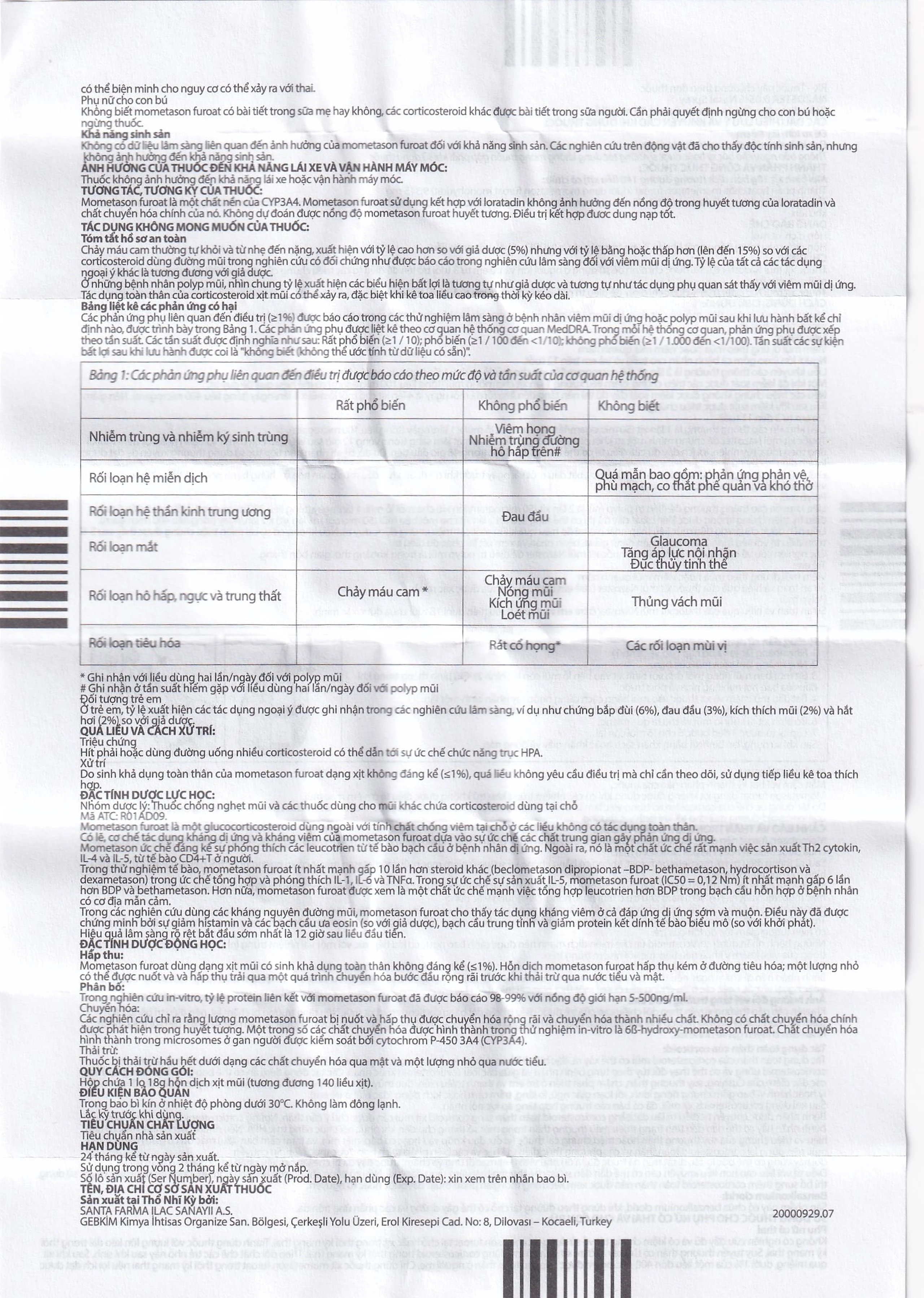 Hỗn dịch xịt mũi Nazoster 0.05% Nasal Spray Santa điều trị viêm mũi dị ứng (18g)