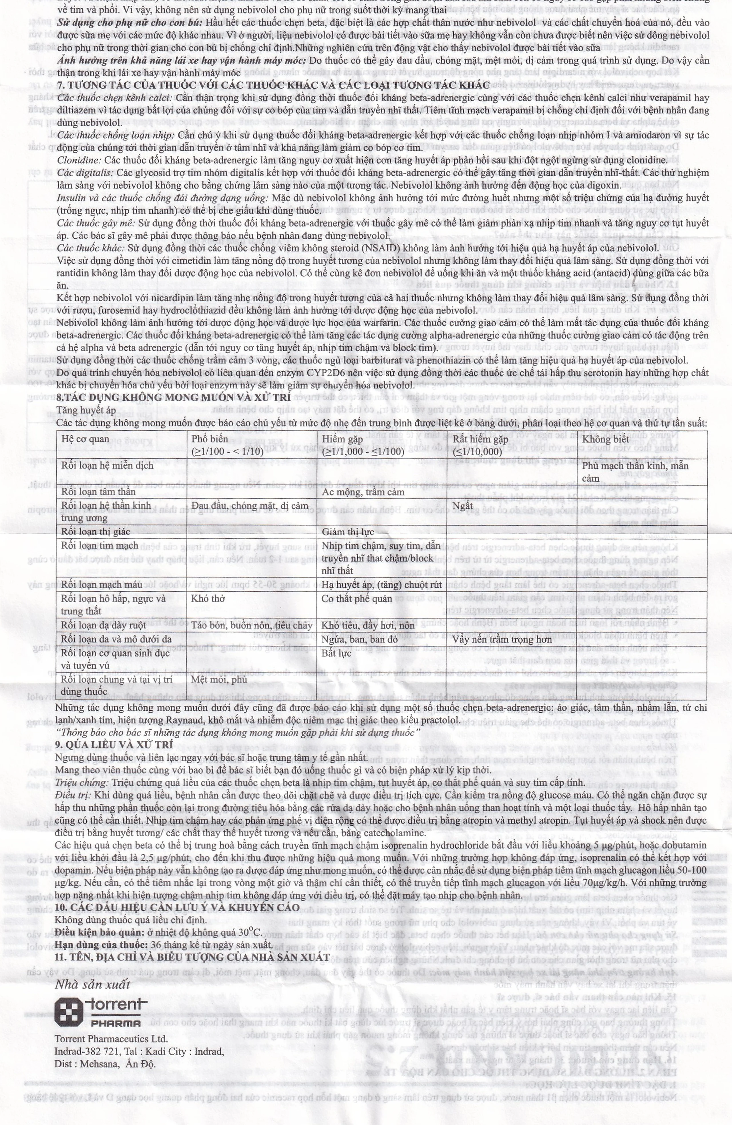 Viên nén Nebicard 2.5 Torrent điều trị tăng huyết áp (5 vỉ x 10 viên)