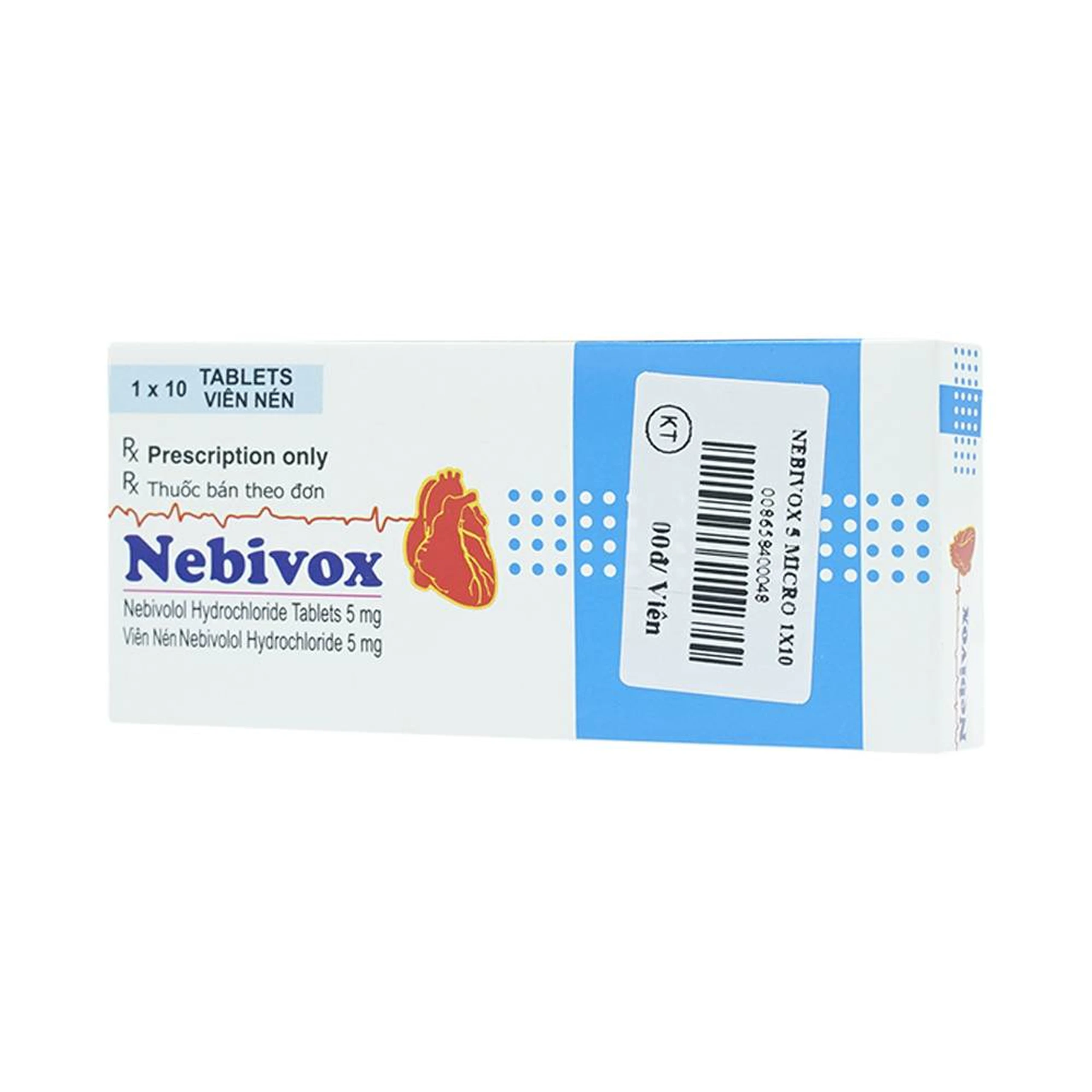 Thuốc Nebivox 5mg Micro điều trị tăng huyết áp (1 vỉ x 10 viên)