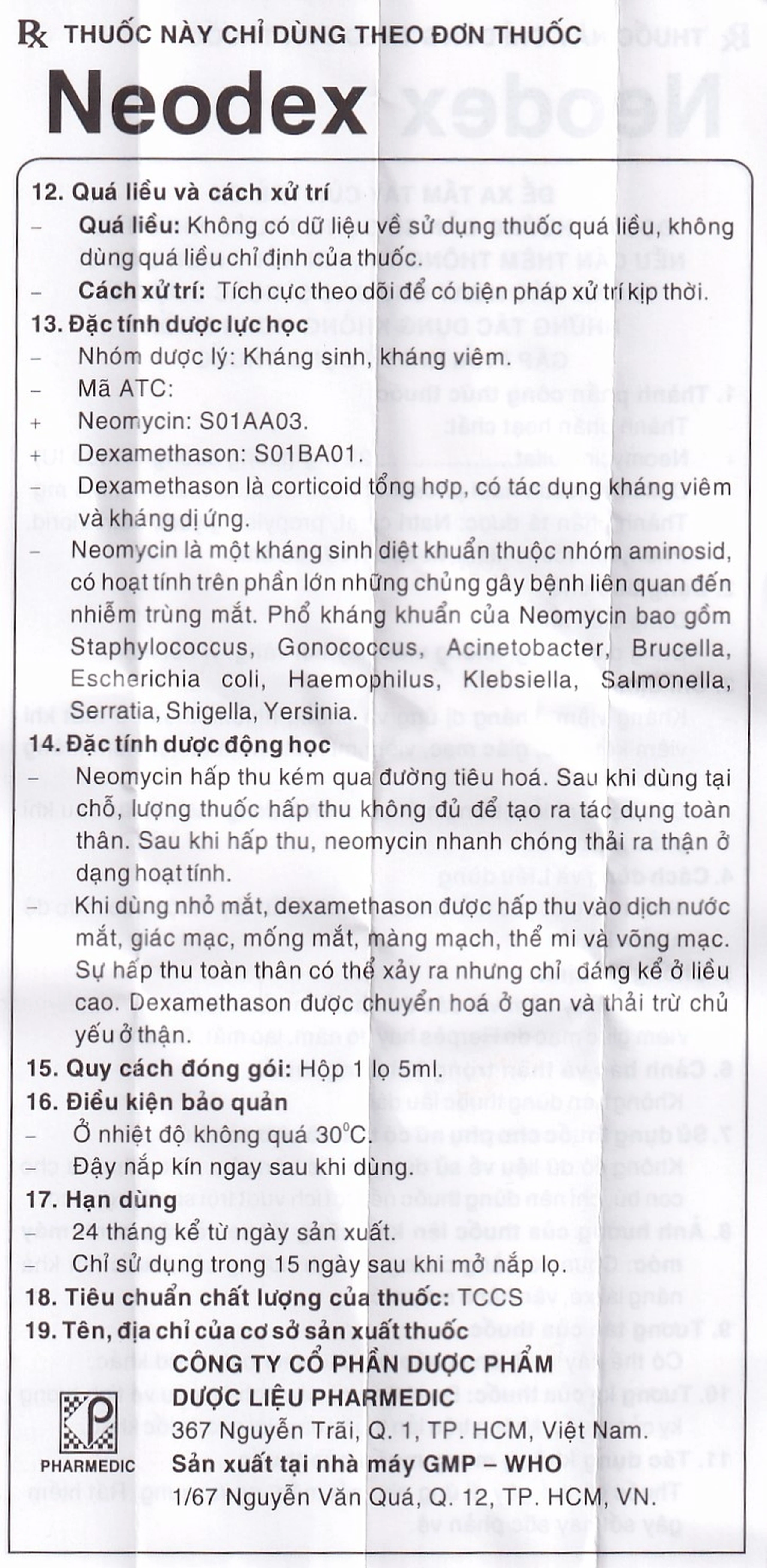 Thuốc nhỏ mắt Neodex Pharmedic hỗ trợ điều trị viêm kết mạc, giác mạc, viêm mí mắt (5ml)