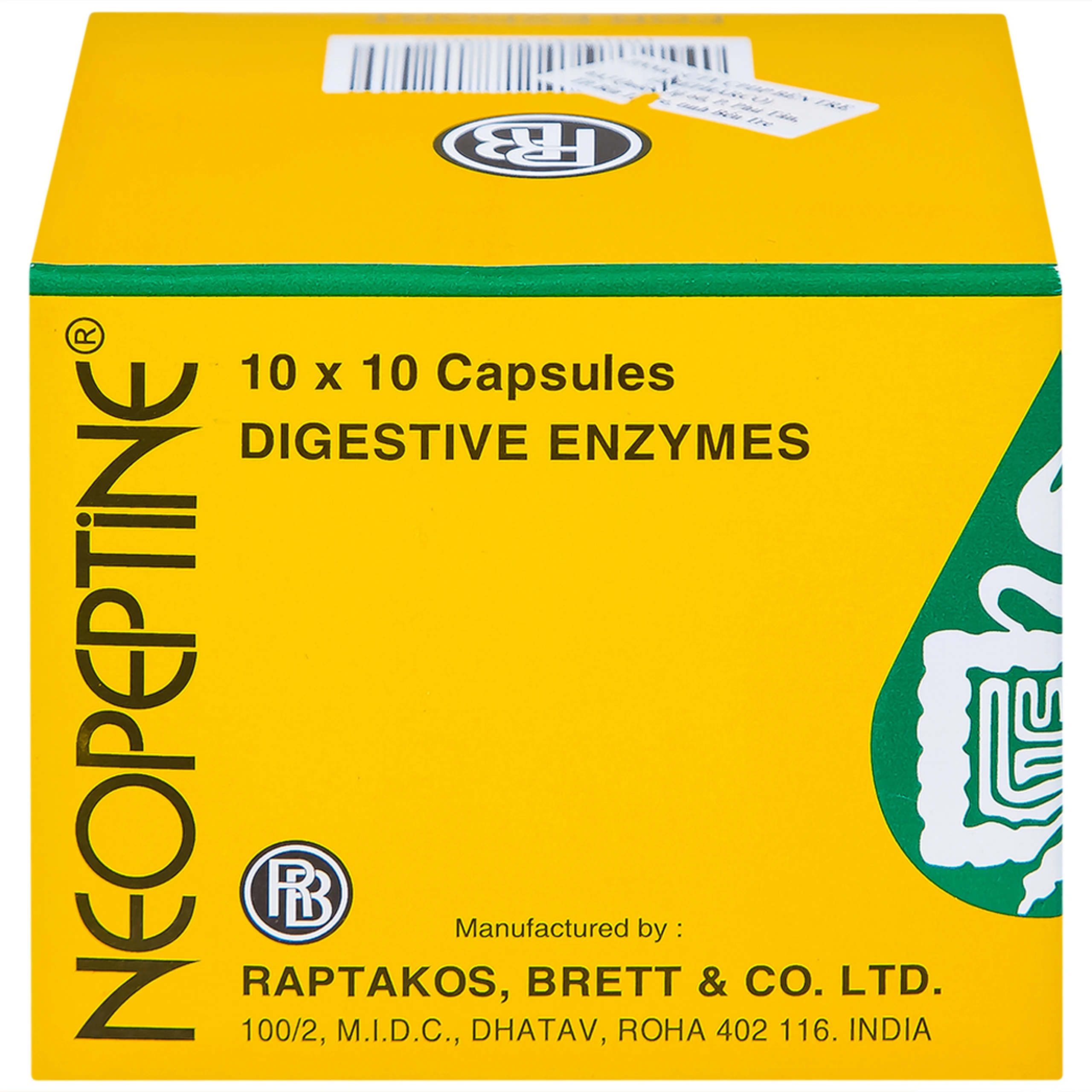 Men tiêu hóa Neopeptine Raptakos hỗ trợ điều trị đầy hơi, khó tiêu, biếng ăn (10 vỉ x 10 viên) 