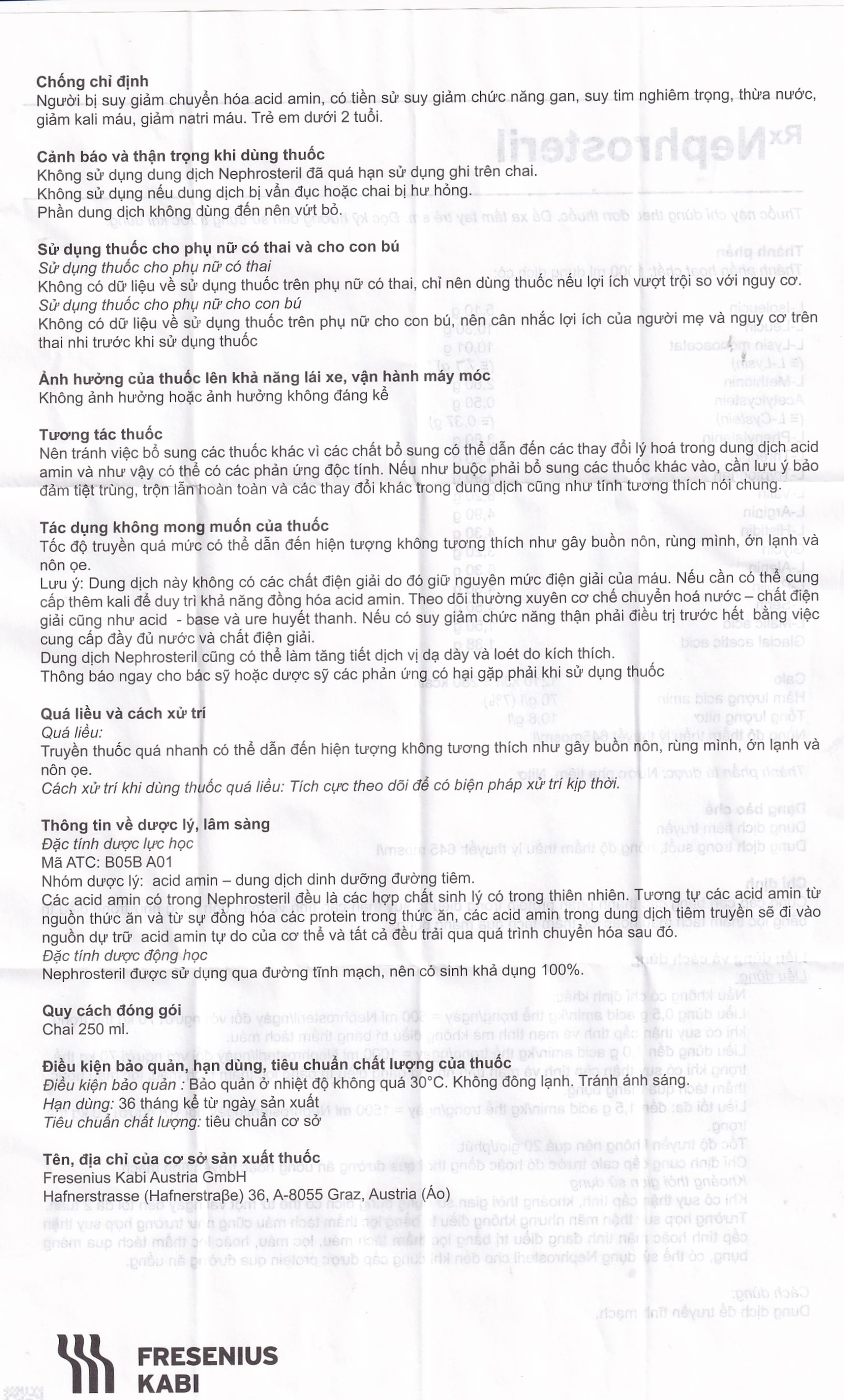 Dịch truyền Nephrosteril Fresenius Kabi điều trị suy thận cấp và mãn tính (250ml)