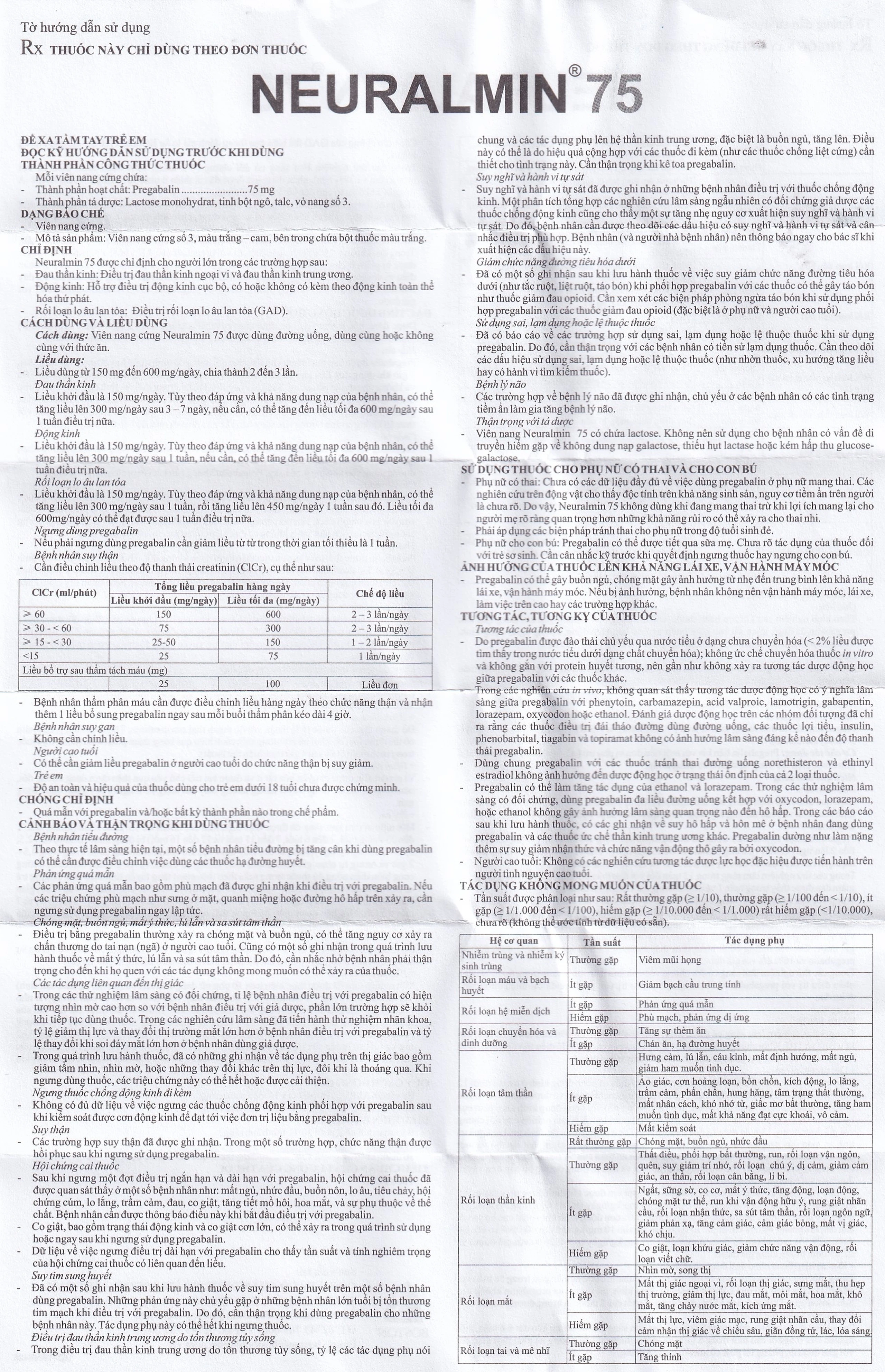 Viên nang cứng Neuralmin 75 Boston Pharma điều trị đau thần kinh, động kinh, rối loạn lo âu (2 vỉ x 14 viên)