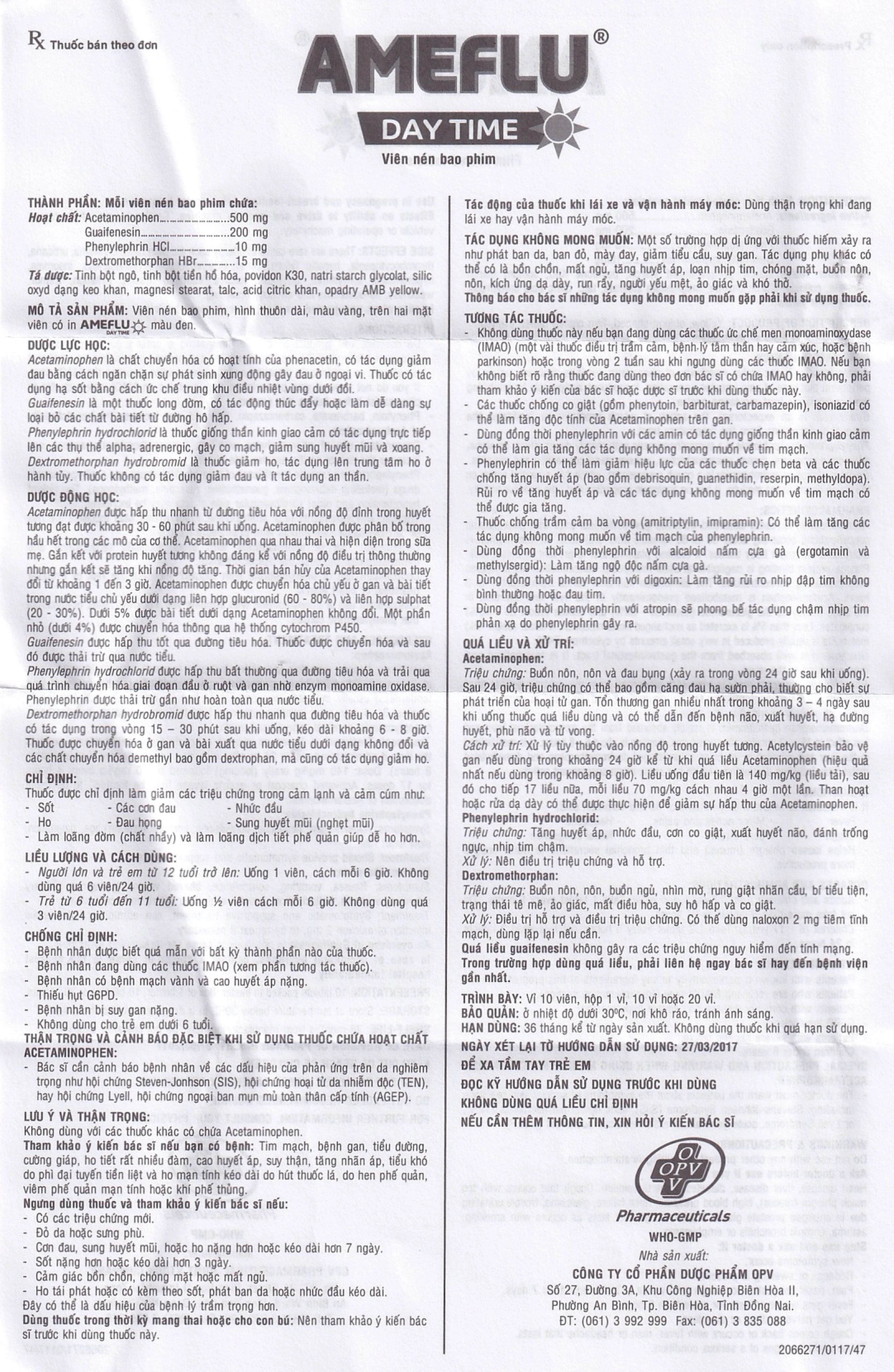 Thuốc Ameflu Day Time OPV giảm các triệu chứng cảm lạnh và cảm cúm (10 vỉ x 10 viên)