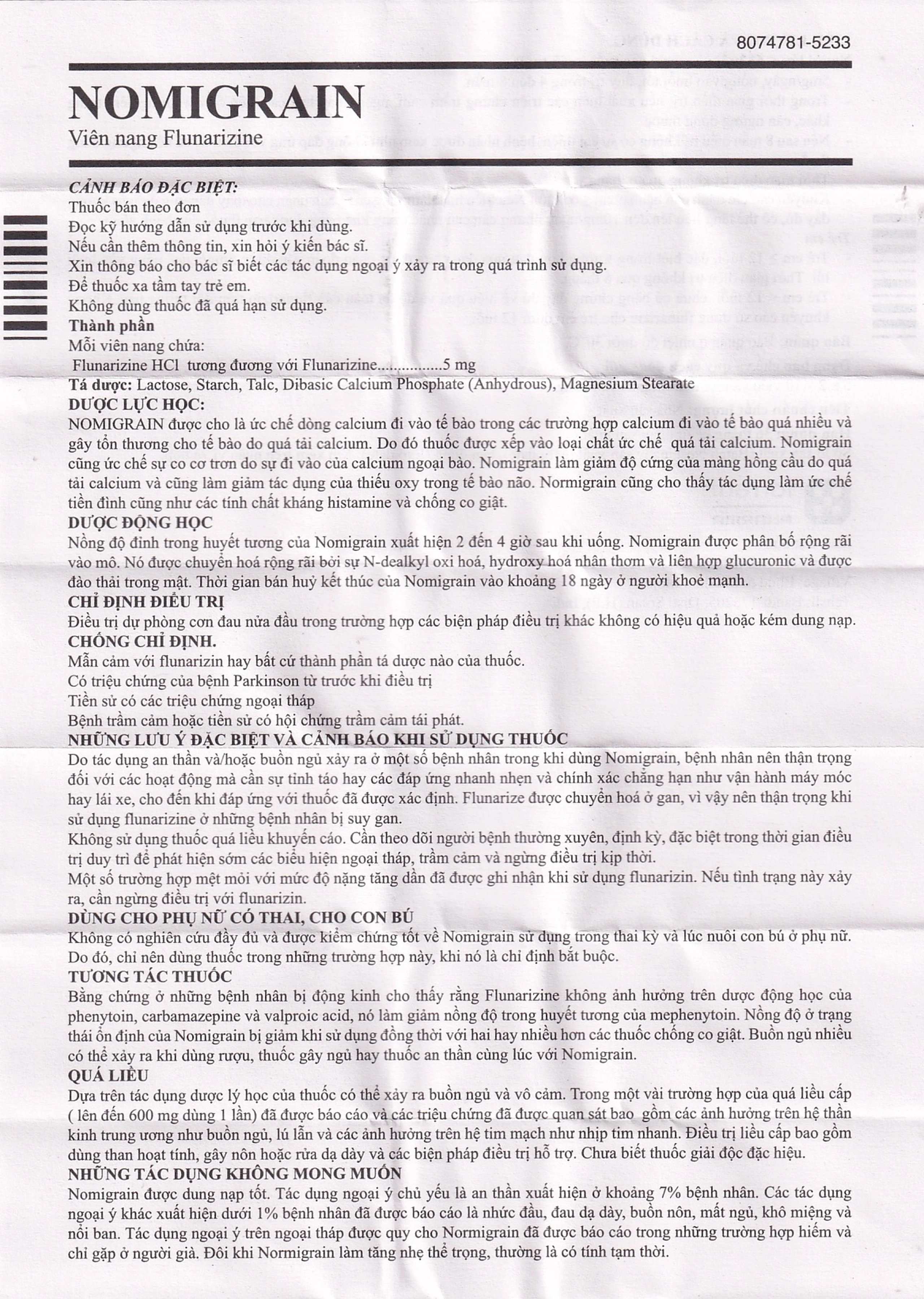 Thuốc Nomigrain 5mg Torrent điều trị đau nửa đầu (5 vỉ x 20 viên)