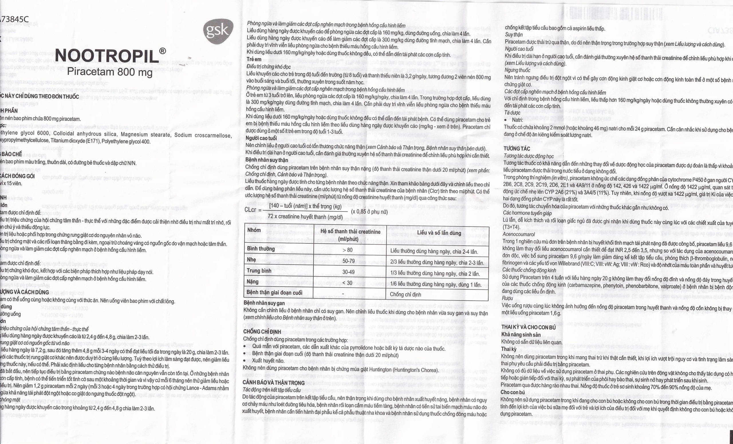 Viên nén Nootropil 800mg GSK điều trị hội chứng tâm thần (3 vỉ x 15 viên)