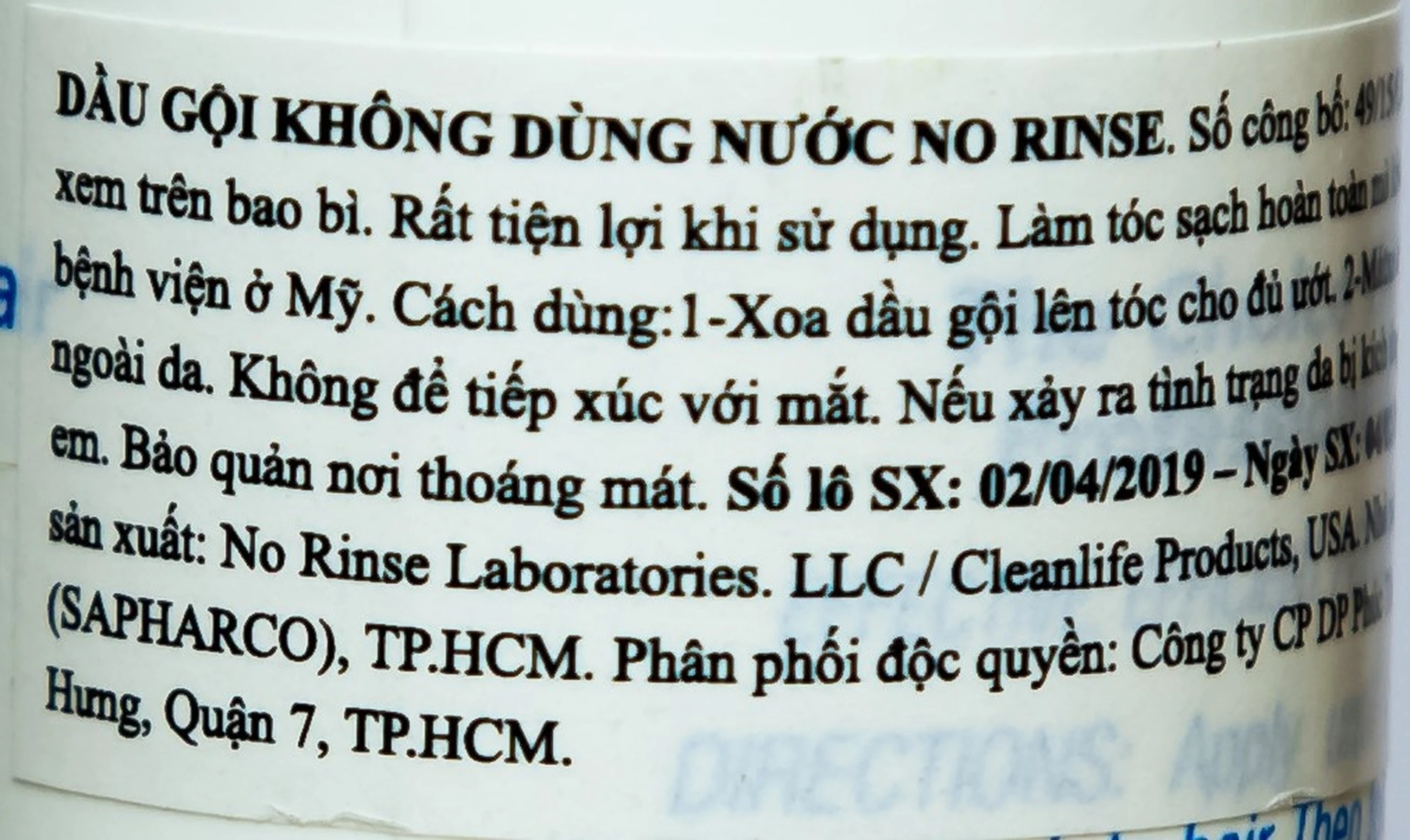 Dầu gội không dùng nước NoRinse Shampoo làm sạch tóc nhẹ nhàng (59,1ml)