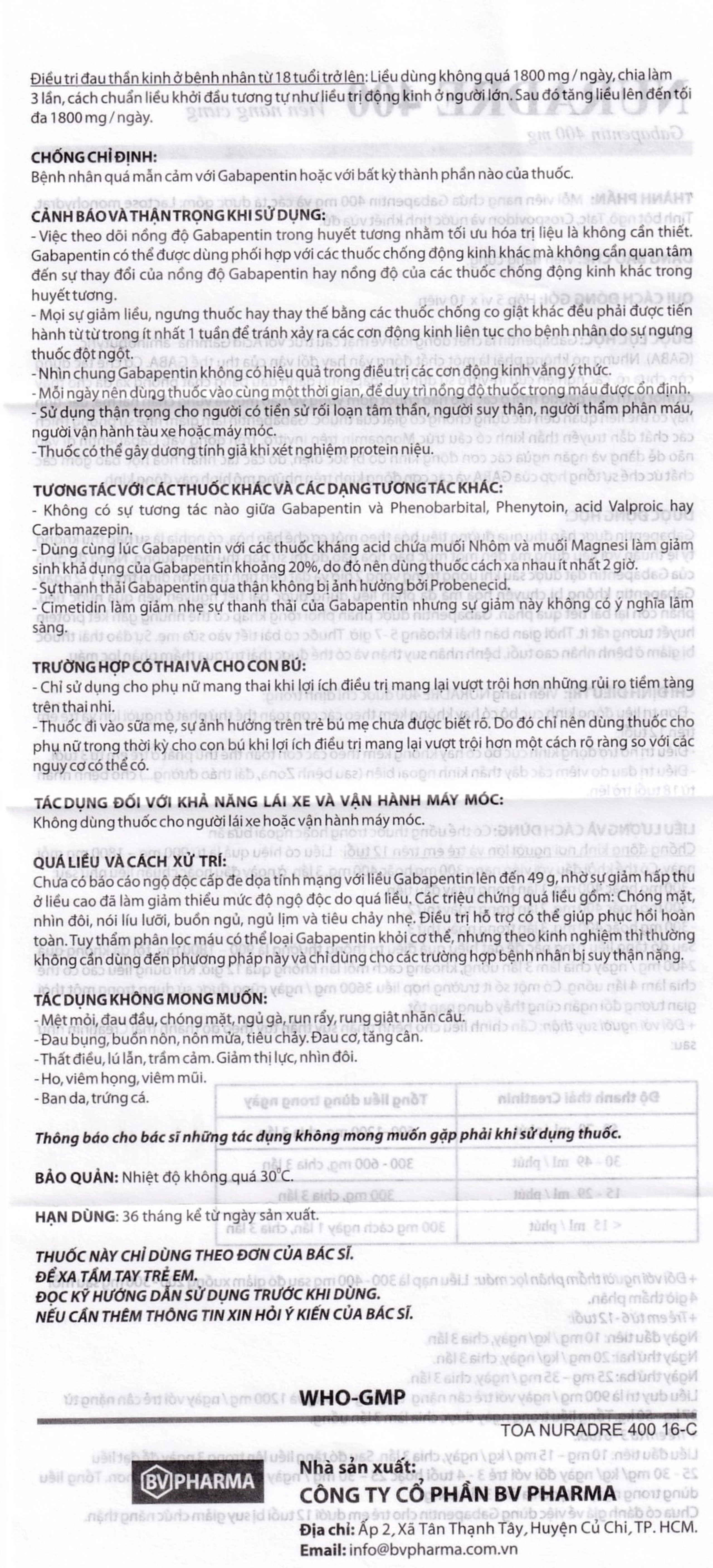 Viên nang cứng Nuradre 400 BV Pharma điều trị động kinh cục bộ (5 vỉ x 10 viên)