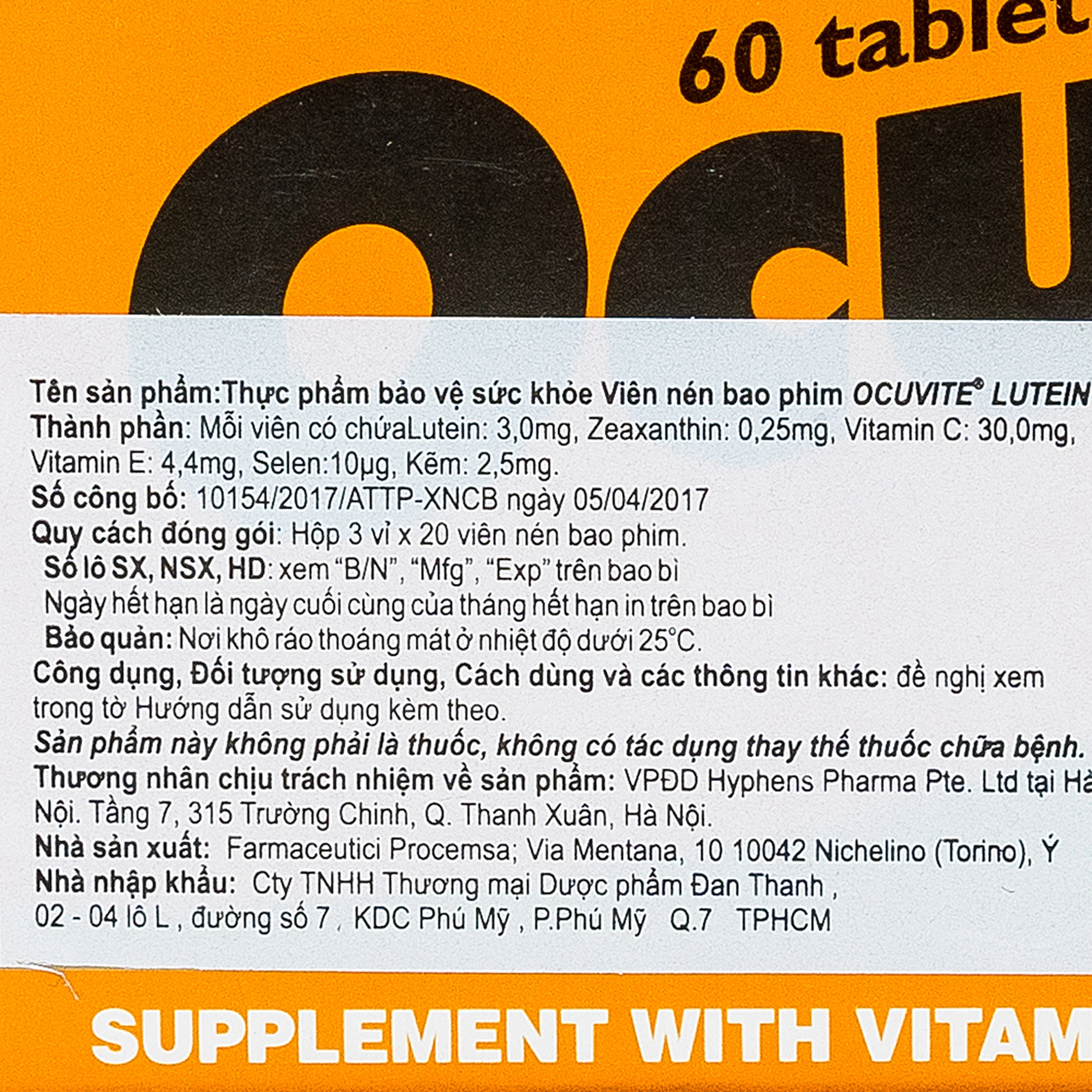 Viên bổ mắt Ocuvite Lutein (3 vỉ x 20 viên)