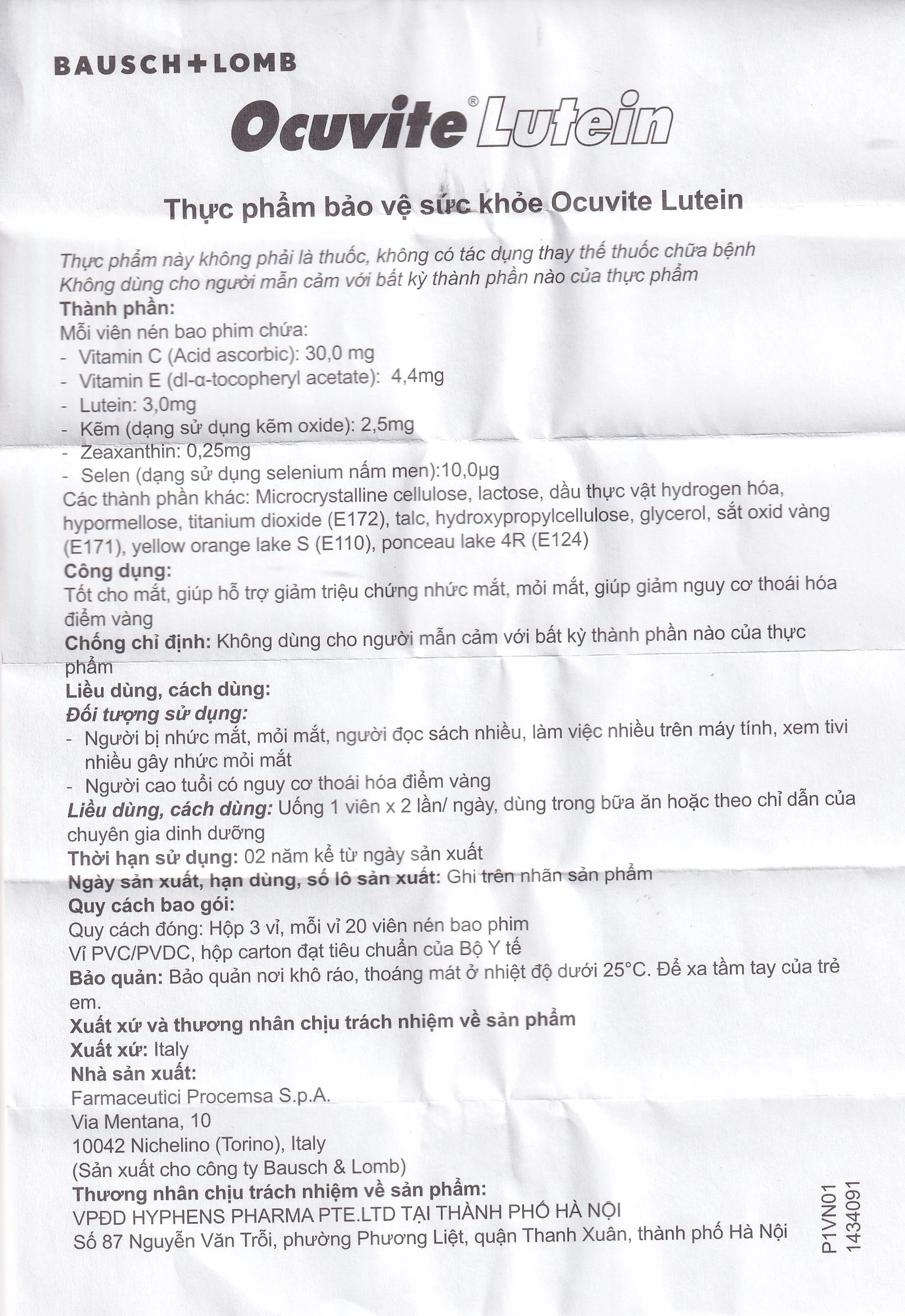 Viên bổ mắt Ocuvite Lutein (3 vỉ x 20 viên)