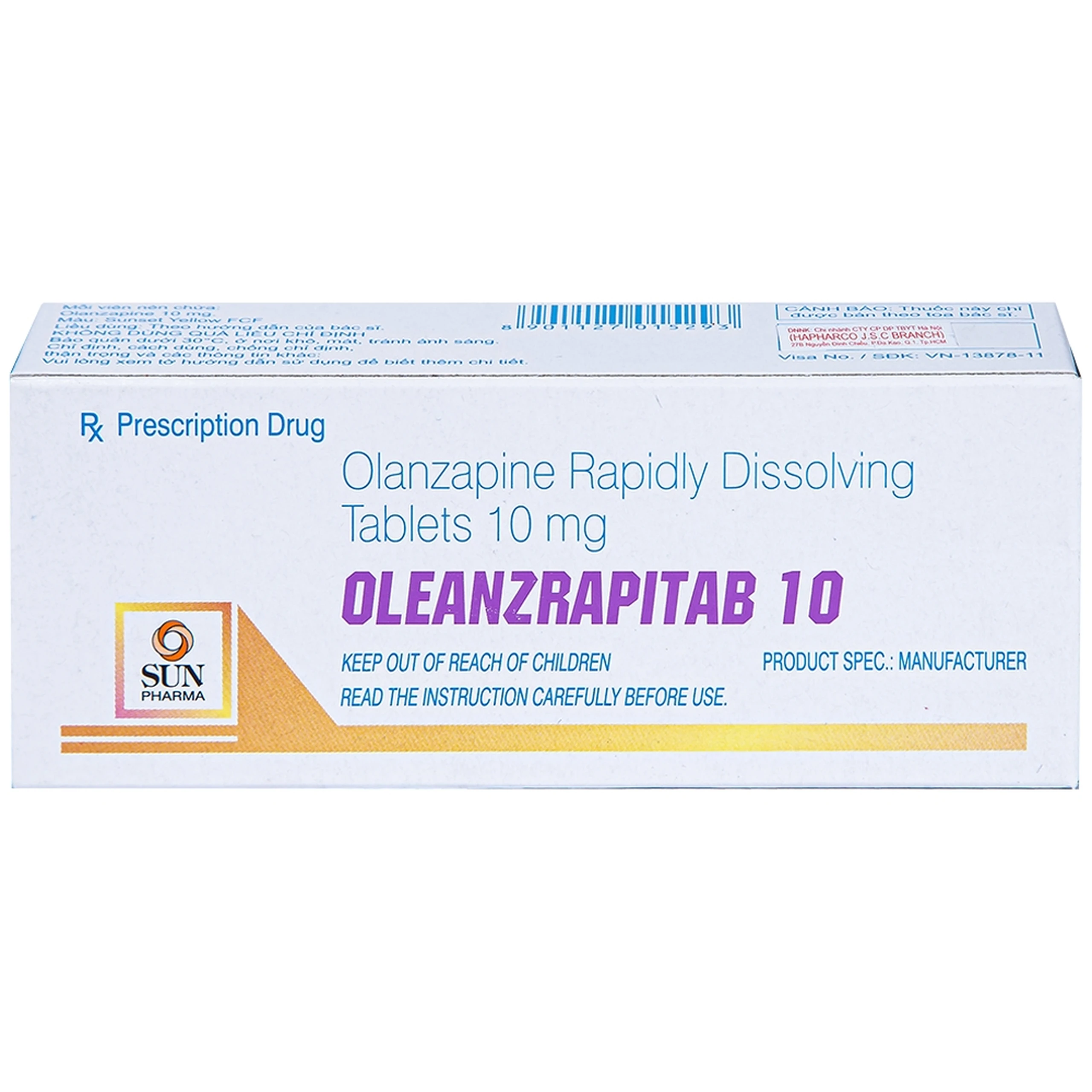 Viên nén Oleanzrapitab 10 Sun Pharma điều trị tâm thần phân liệt (5 vỉ x 10 viên)