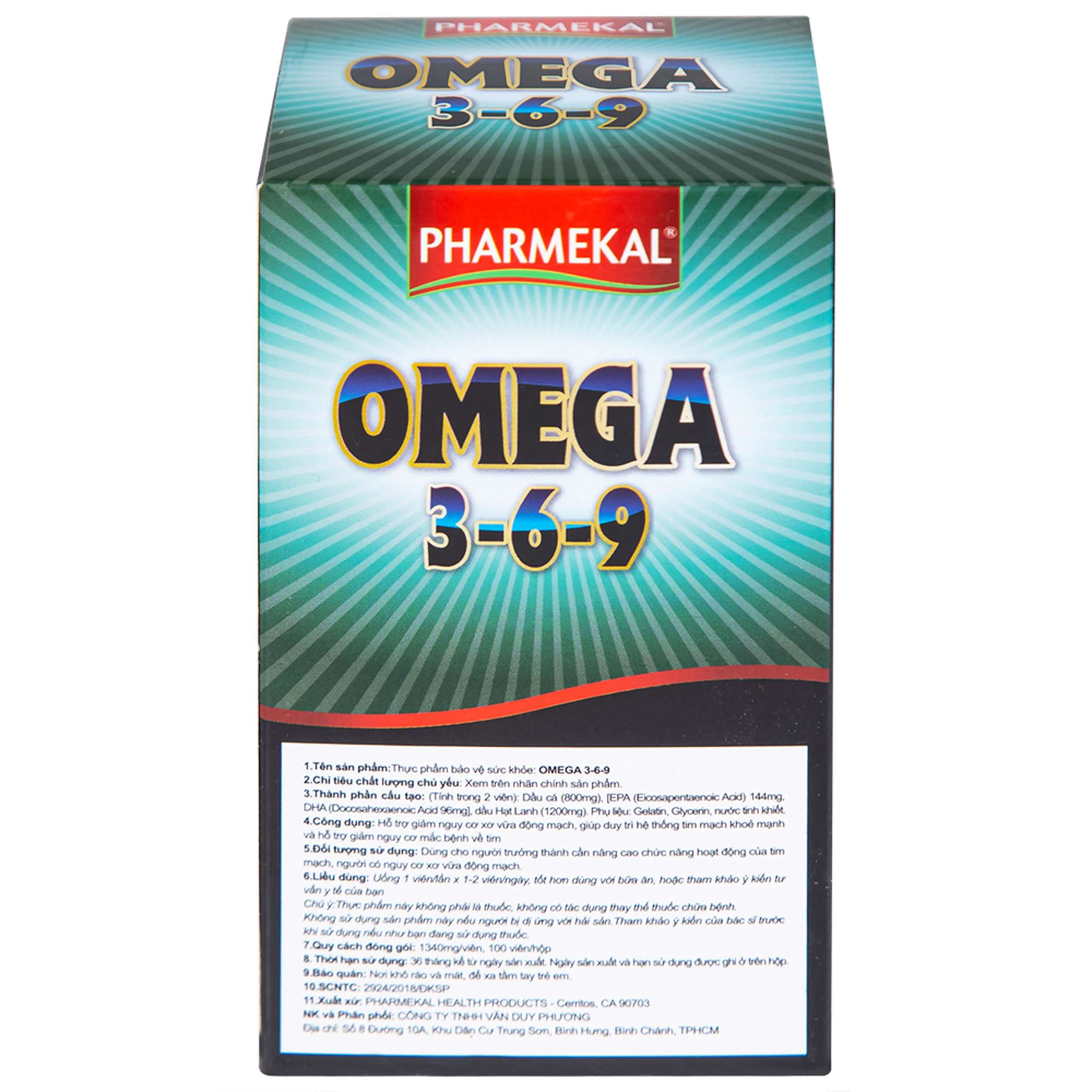 Viên uống hỗ trợ tim mạch, giảm nguy cơ xơ vữa động mạch Omega 3-6-9 Pharmekal (100 viên)