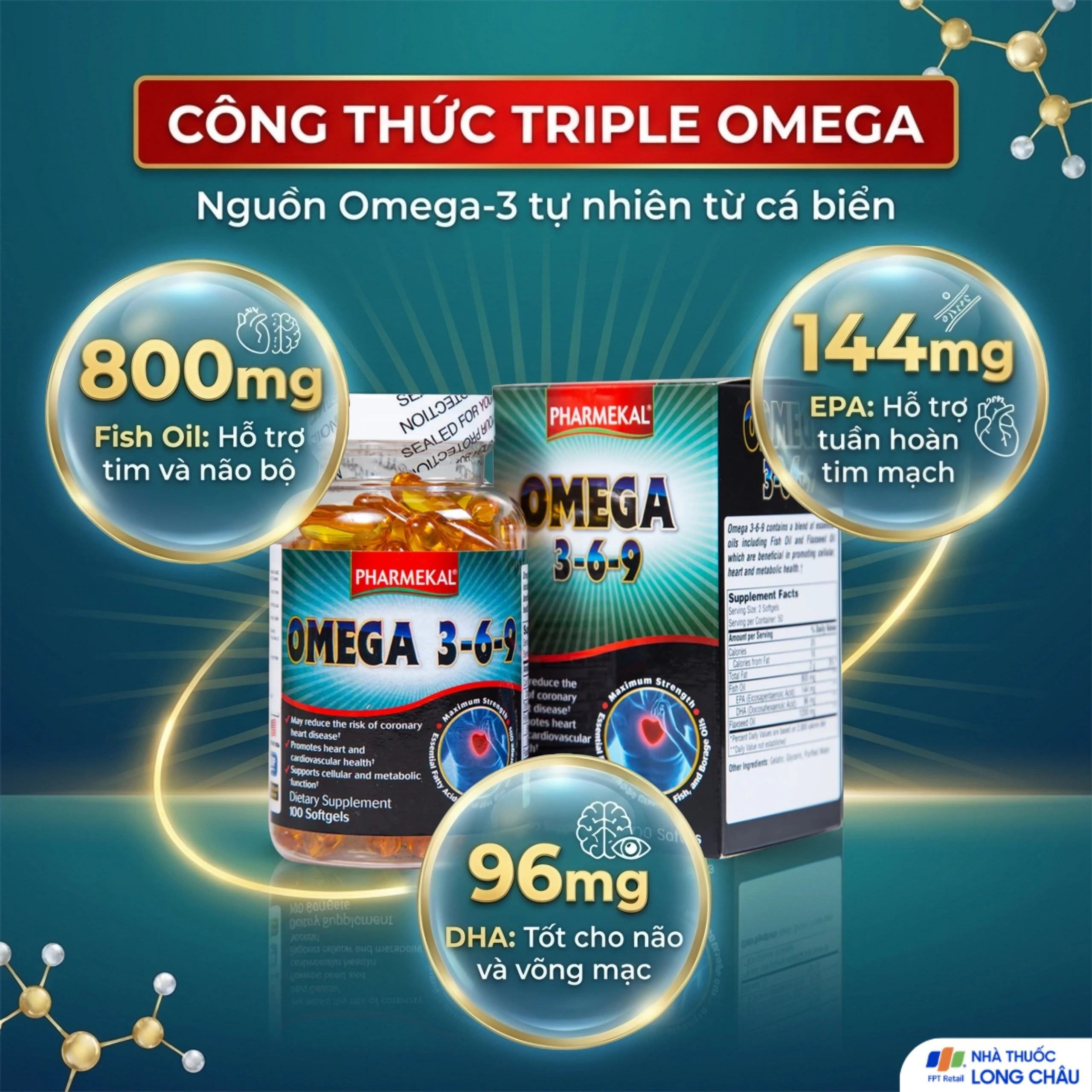 Viên uống hỗ trợ tim mạch, giảm nguy cơ xơ vữa động mạch Omega 3-6-9 Pharmekal (100 viên) 4