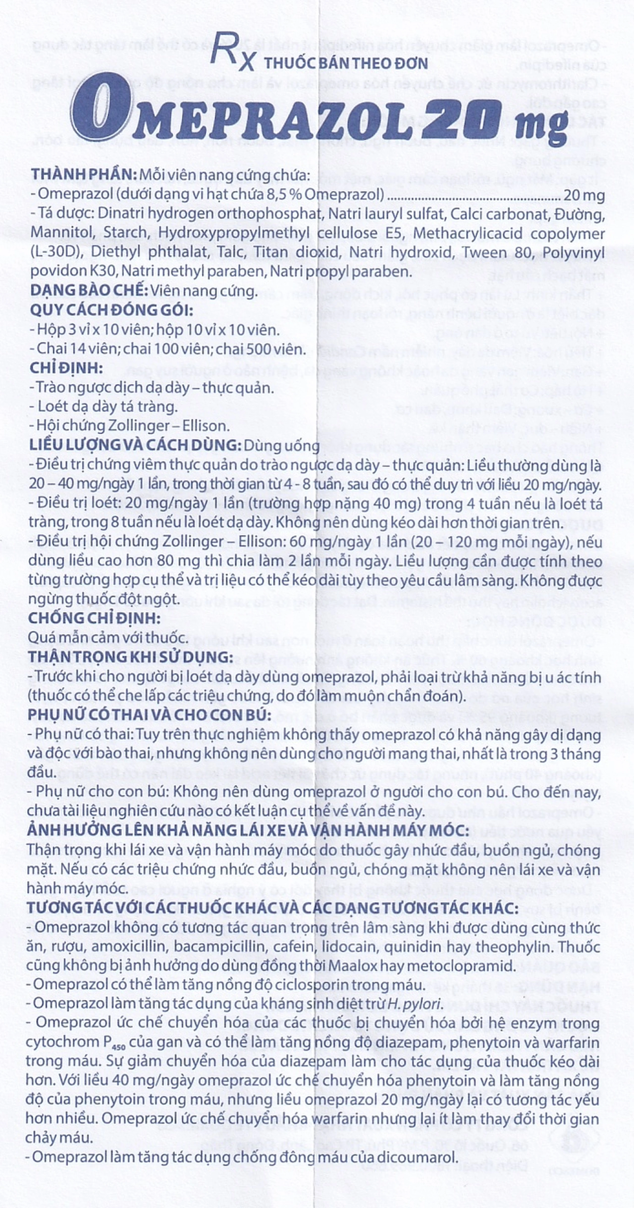 Viên nang cứng Omeprazol 20mg Domesco điều trị trào ngược dạ dày - thực quản (10 vỉ x 10 viên)
