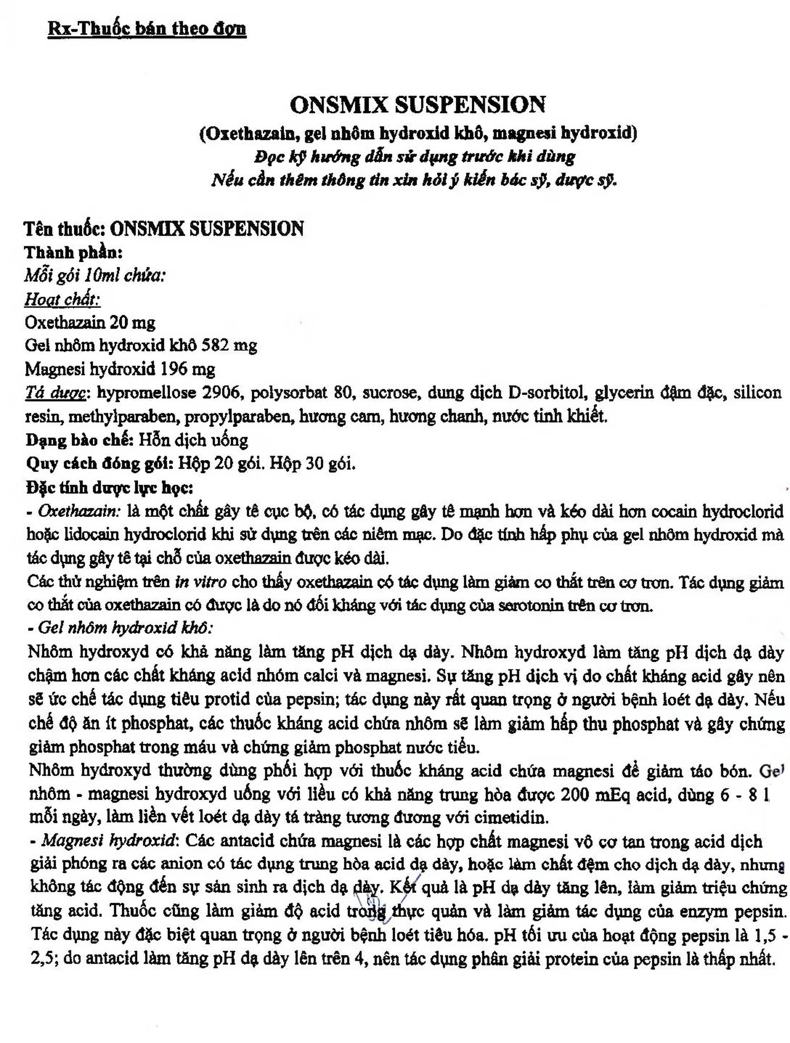 Hỗn dịch uống Onsmix Suspension Huons giảm acid dạ dày, chứng ợ nóng (20 gói x 10ml)