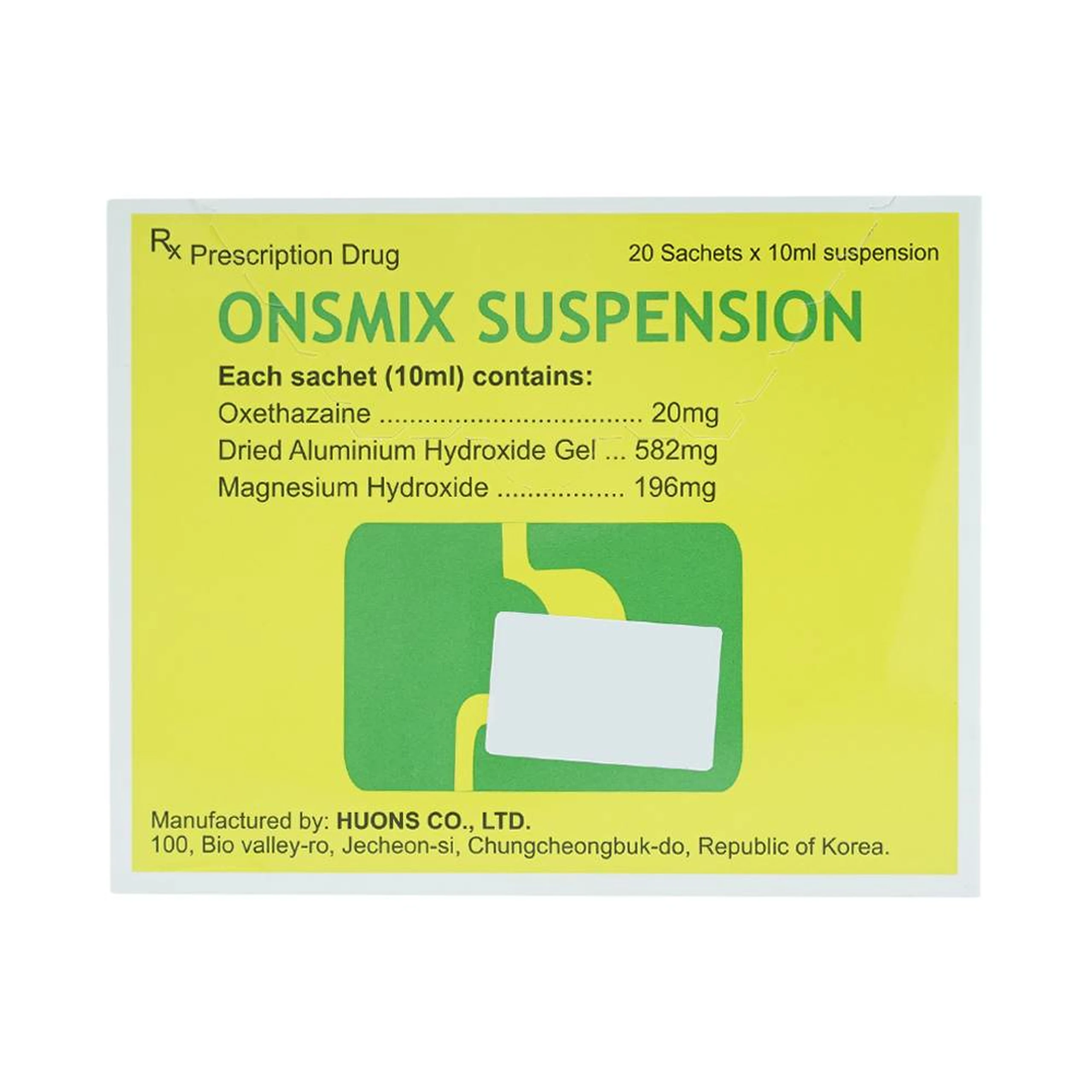 Hỗn dịch uống Onsmix Suspension Huons giảm acid dạ dày, chứng ợ nóng (20 gói x 10ml)