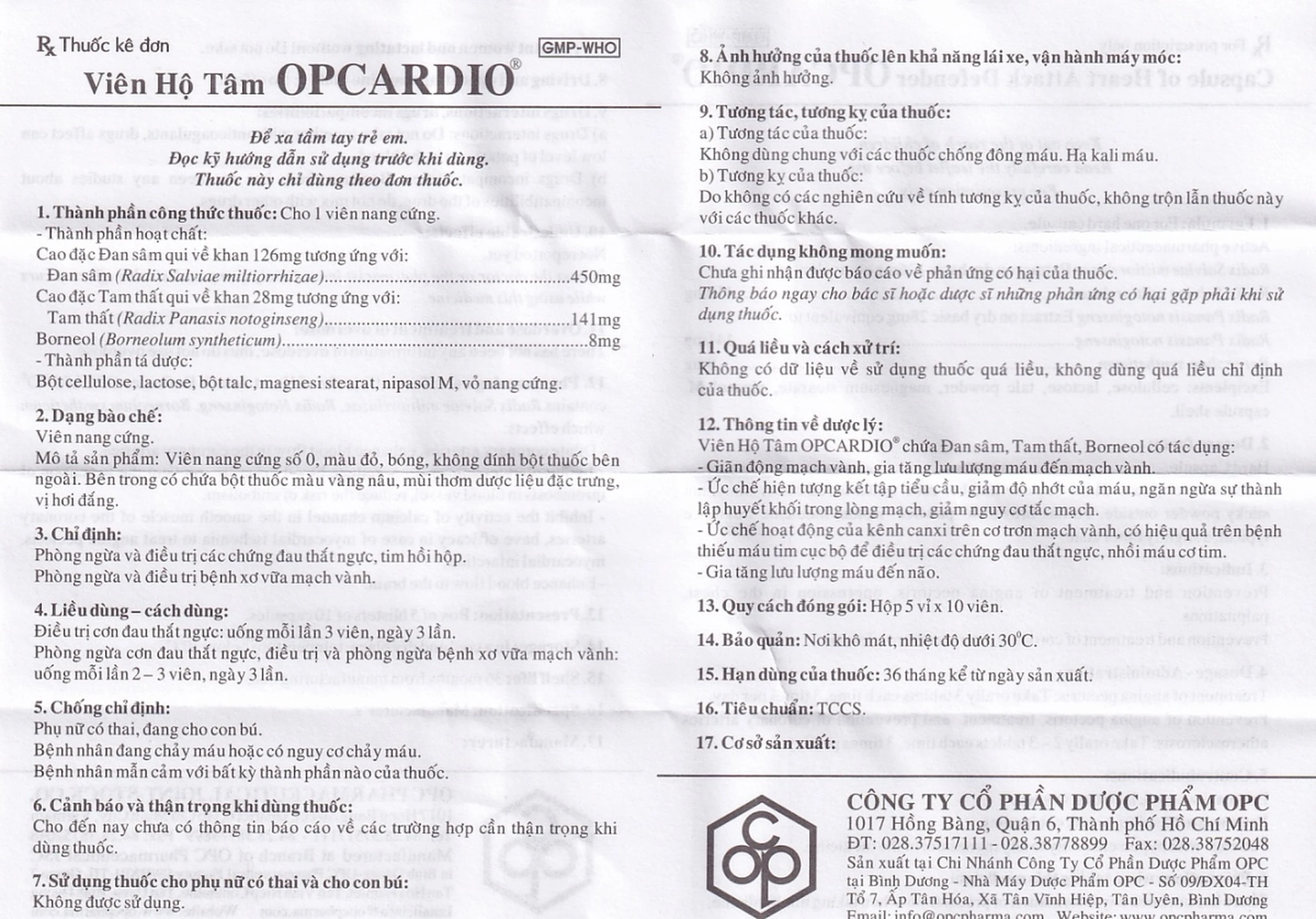 Viên Hộ Tâm Opcardio OPC phòng ngừa và điều trị các chứng đau thắt ngực (5 vỉ x 10 viên)