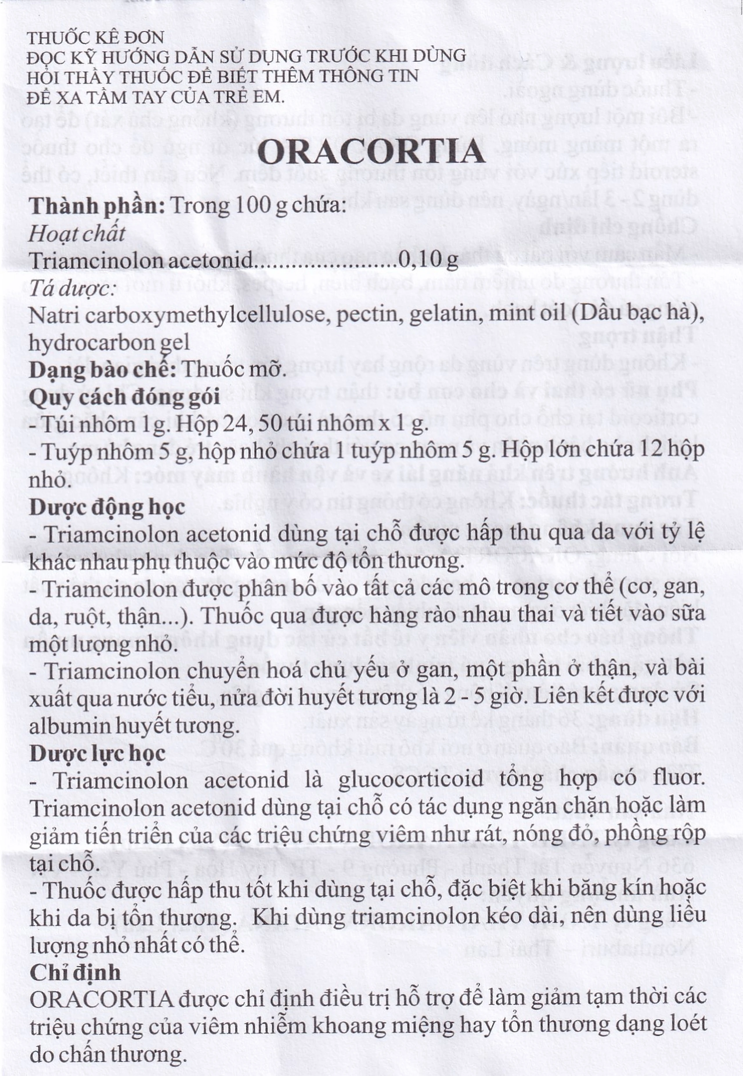 Thuốc mỡ Oracortia 0.1% Thai Nakorn Patana hỗ trợ điều trị viêm nhiễm khoang miệng (50 gói x 1g)