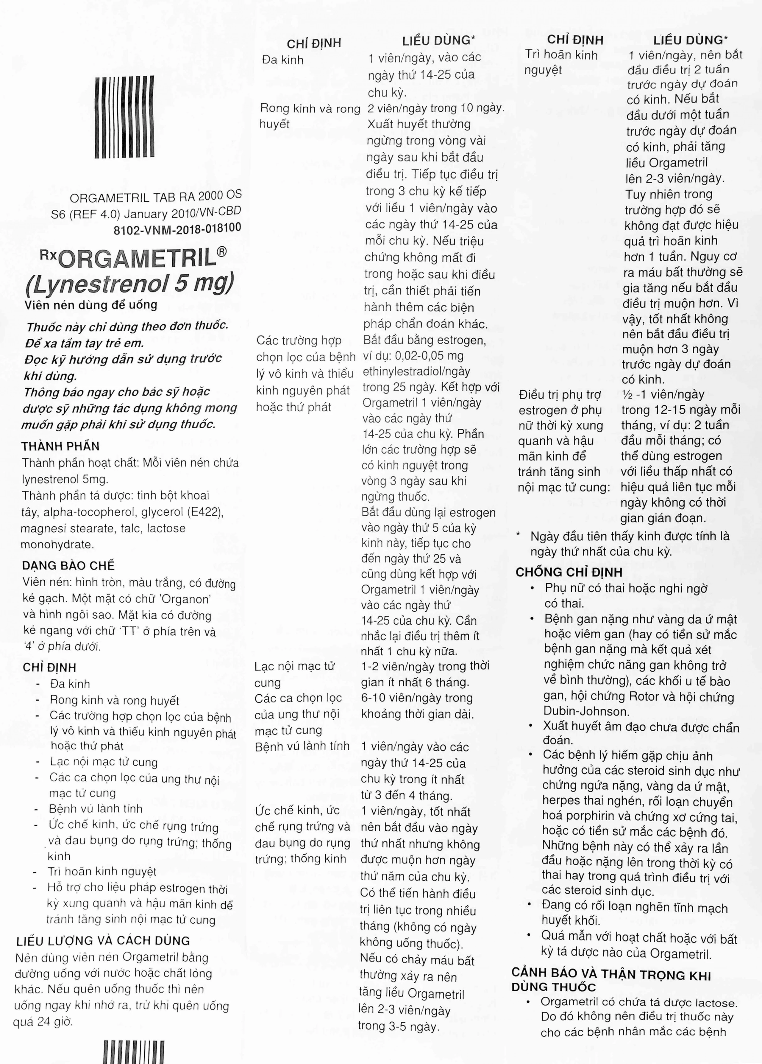 Viên nén Orgametril 5mg MSD điều trị đa kinh, rong kinh, rong huyết (1 vỉ x 30 viên)