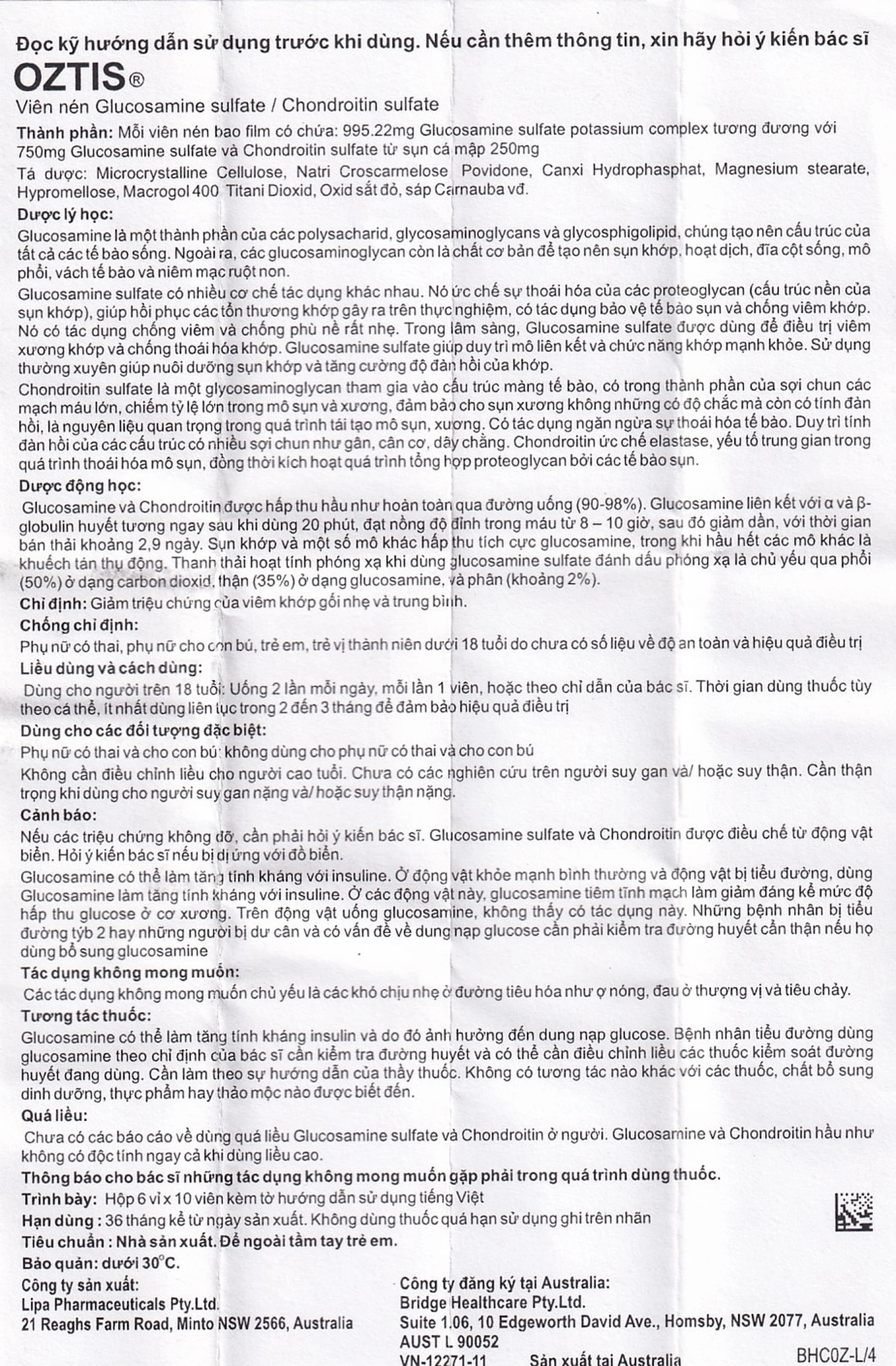 Thuốc Oztis Bridge Healthcare giảm triệu chứng của viêm khớp gối nhẹ và trung bình (6 vỉ x 10 viên)