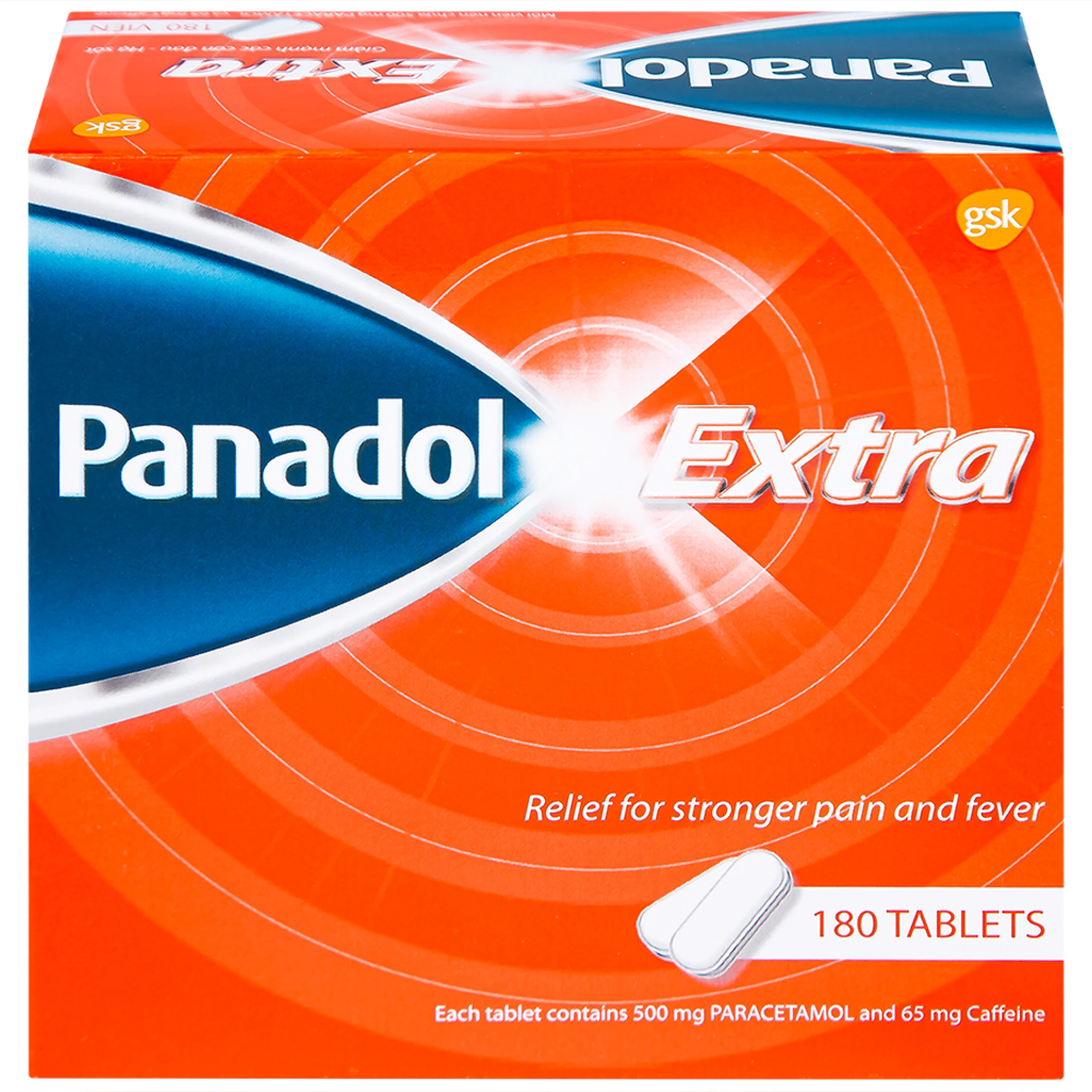 Viên nén Panadol Extra đỏ GSK giảm mạnh các cơn đau, hạ sốt, điều trị đau đầu, đau lưng (15 vỉ x 12 viên)