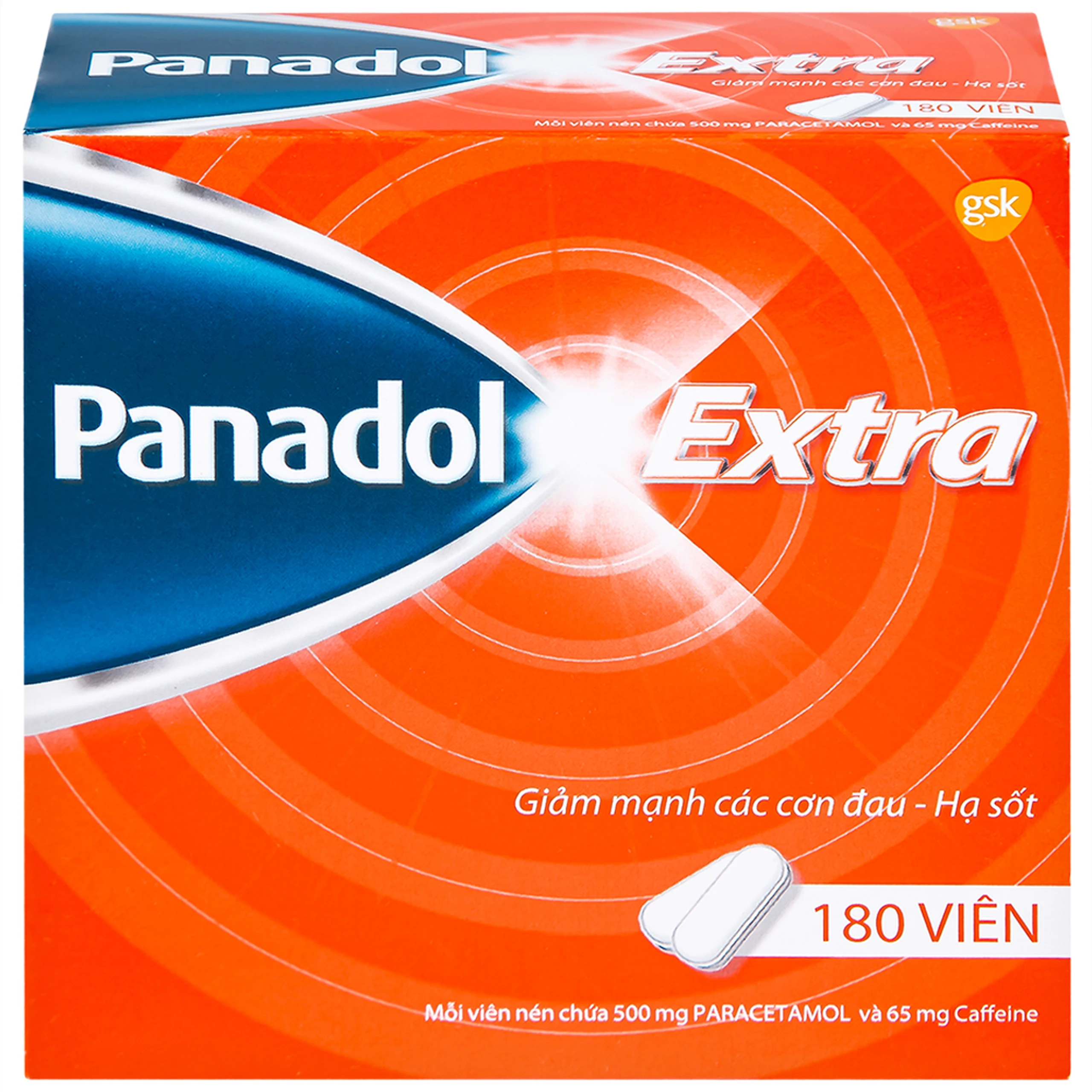 Viên nén Panadol Extra đỏ GSK giảm mạnh các cơn đau, hạ sốt, điều trị đau đầu, đau lưng (15 vỉ x 12 viên)