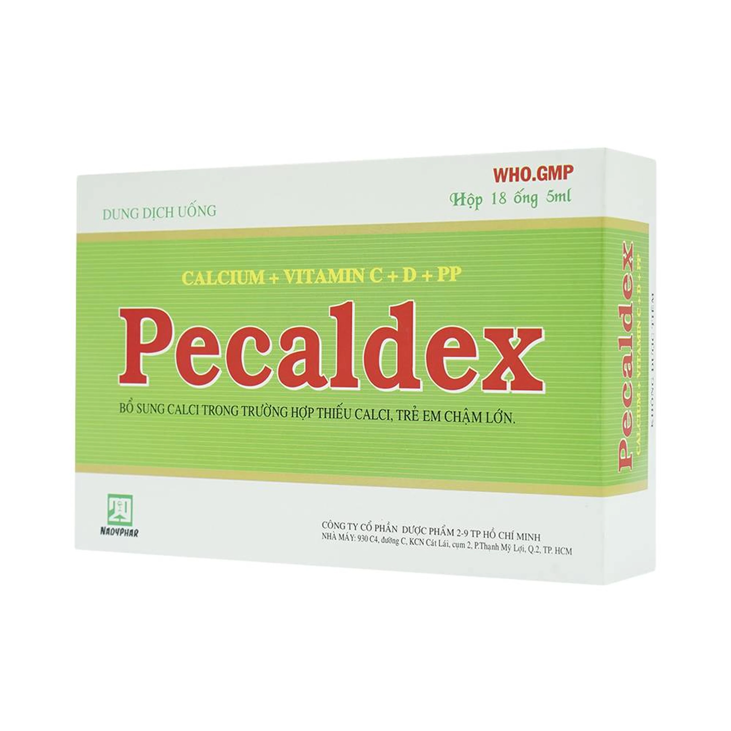 Dung dịch uống Pecaldex Nadyphar bổ sung canxi cho trẻ em chậm lớn (18 ống)