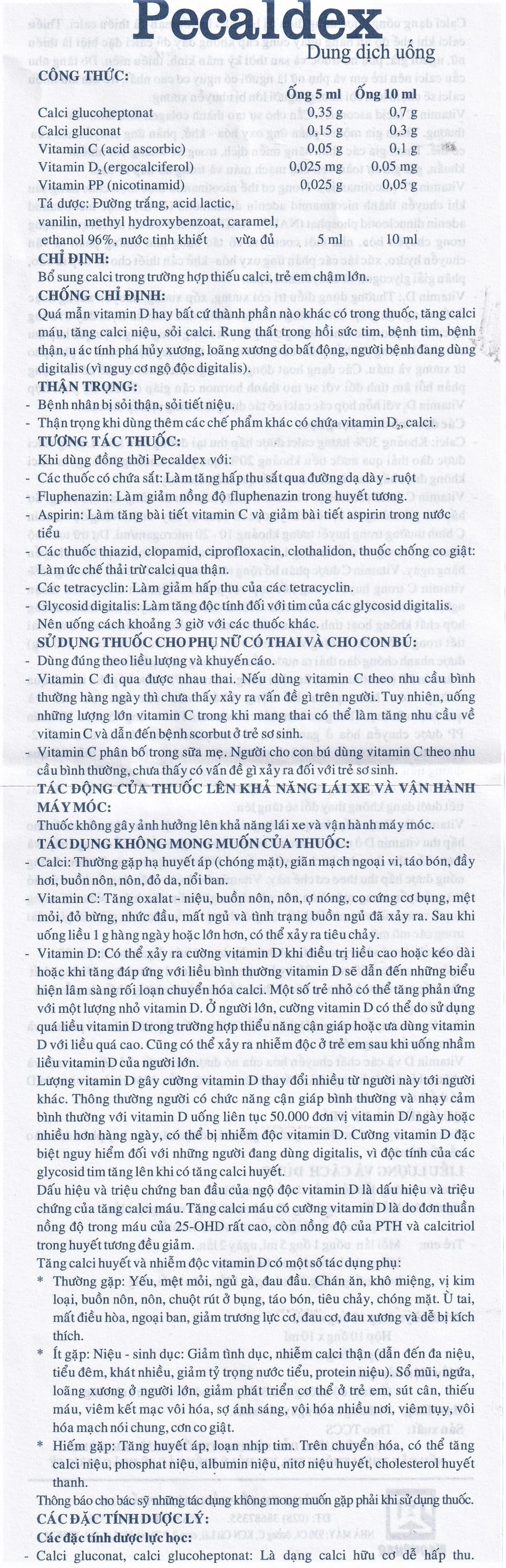 Dung dịch uống Pecaldex Nadyphar bổ sung canxi cho trẻ em chậm lớn (18 ống)