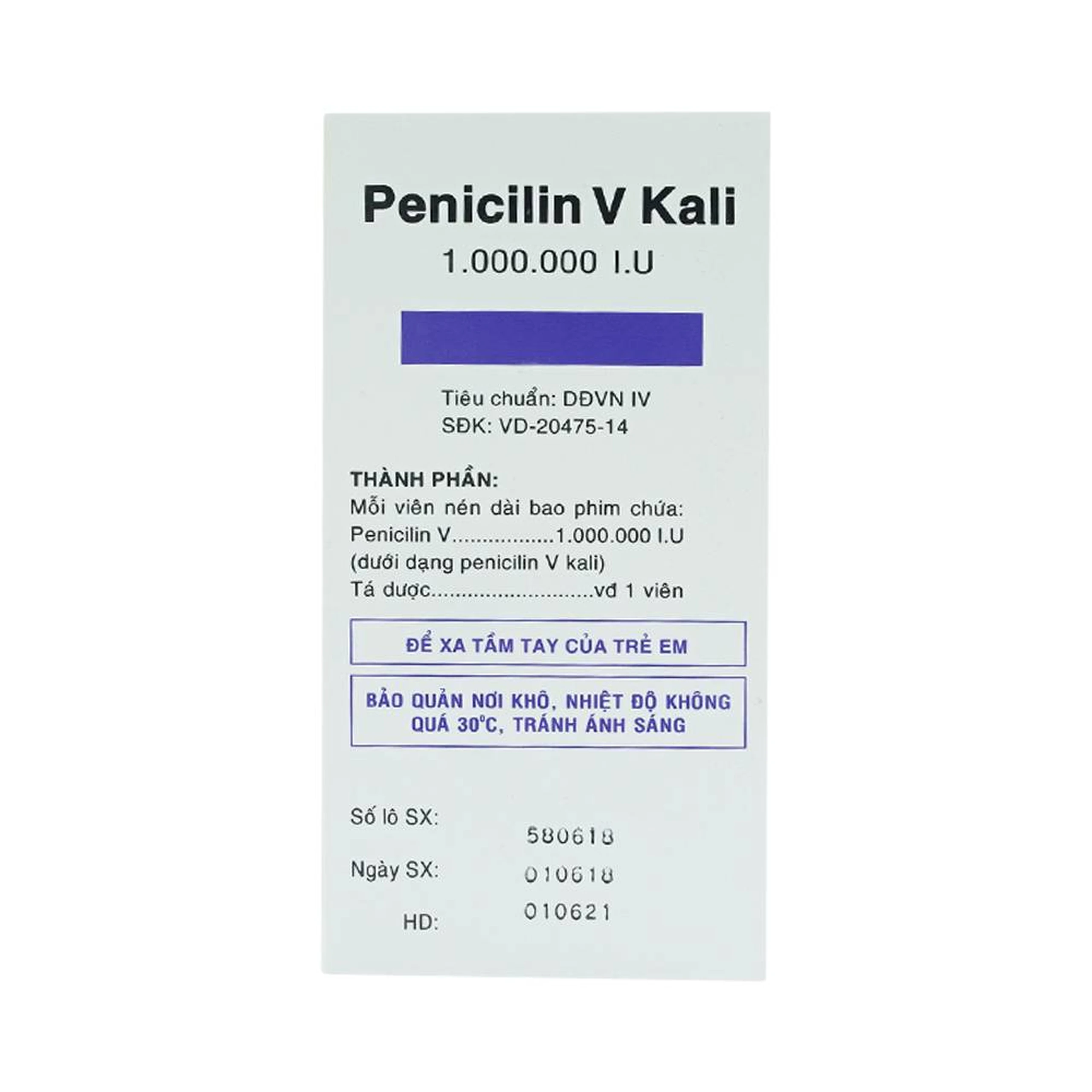 Thuốc Penicilin V Kali 1.000.000 I.U Vidipha điều trị và dự phòng các chứng nhiễm khuẩn (10 vỉ x 10 viên)