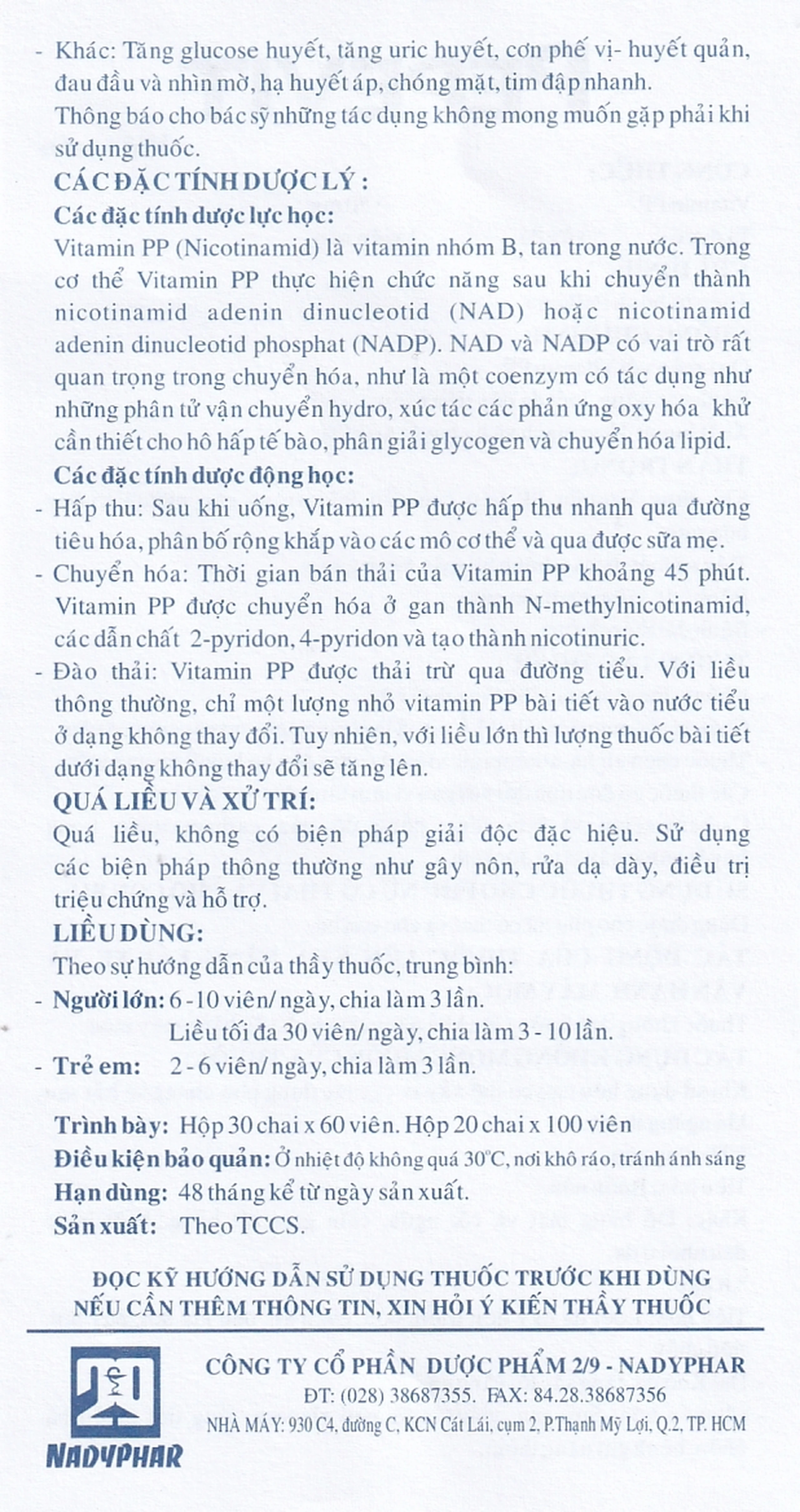 Viên nén Pepevit 50mg Nadyphar điều trị bệnh Pellagra (100 viên)
