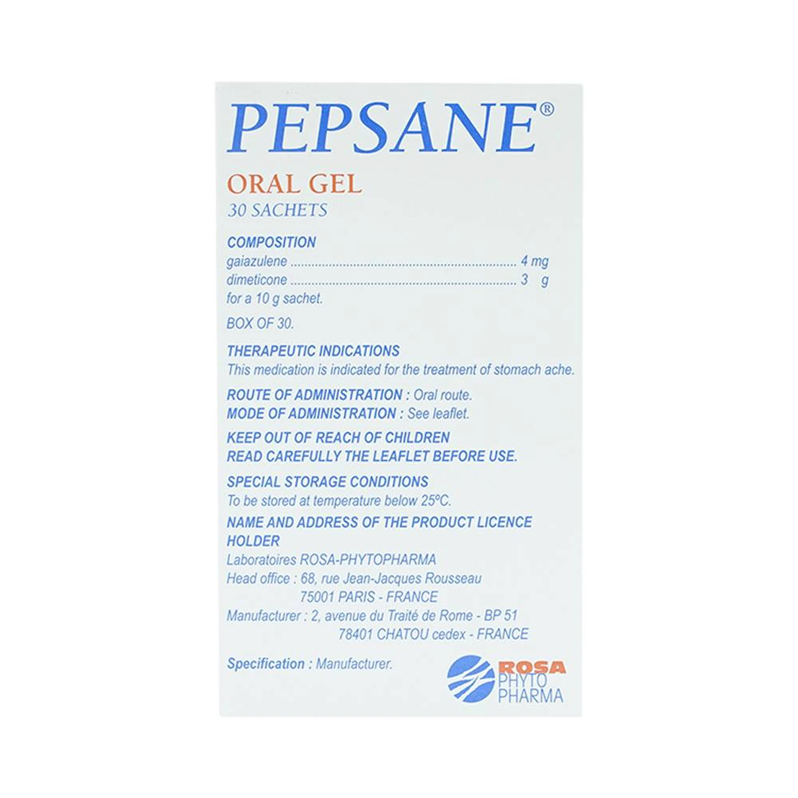 Gel uống Pepsane Rosa Phyto Pharma điều trị triệu chứng đau dạ dày (30 gói)
