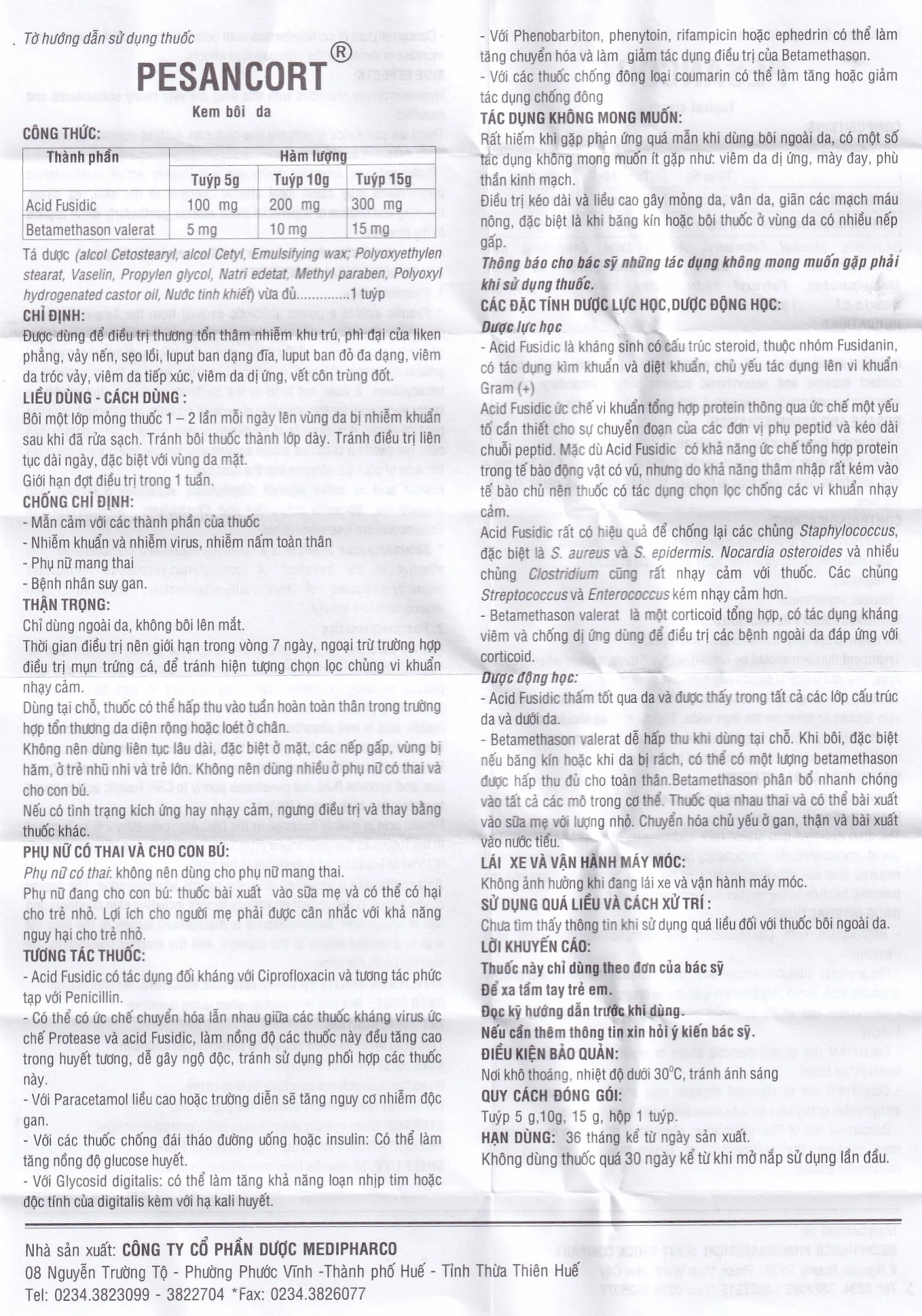 Kem bôi da Pesancort Medipharco điều trị vảy nến, sẹo lồi, lupus ban dạng đĩa (5g)