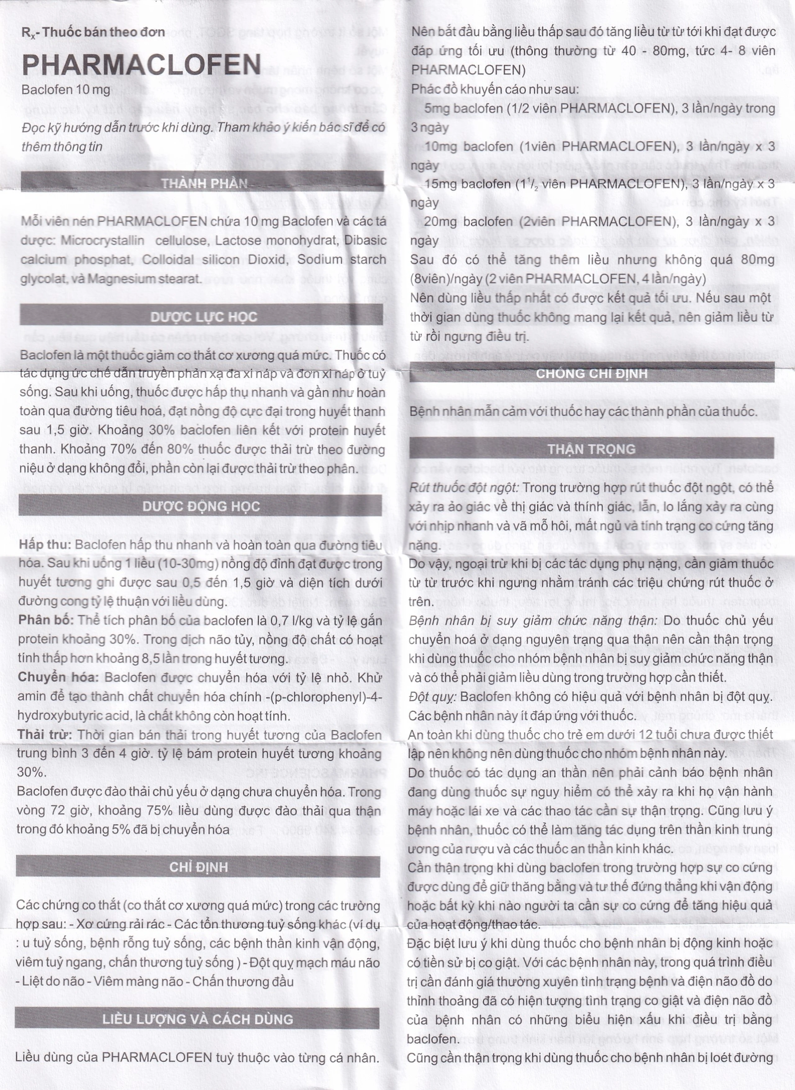 Viên nén Pharmaclofen 10mg Pharmascience điều trị các chứng co thắt cơ xương (100 viên)