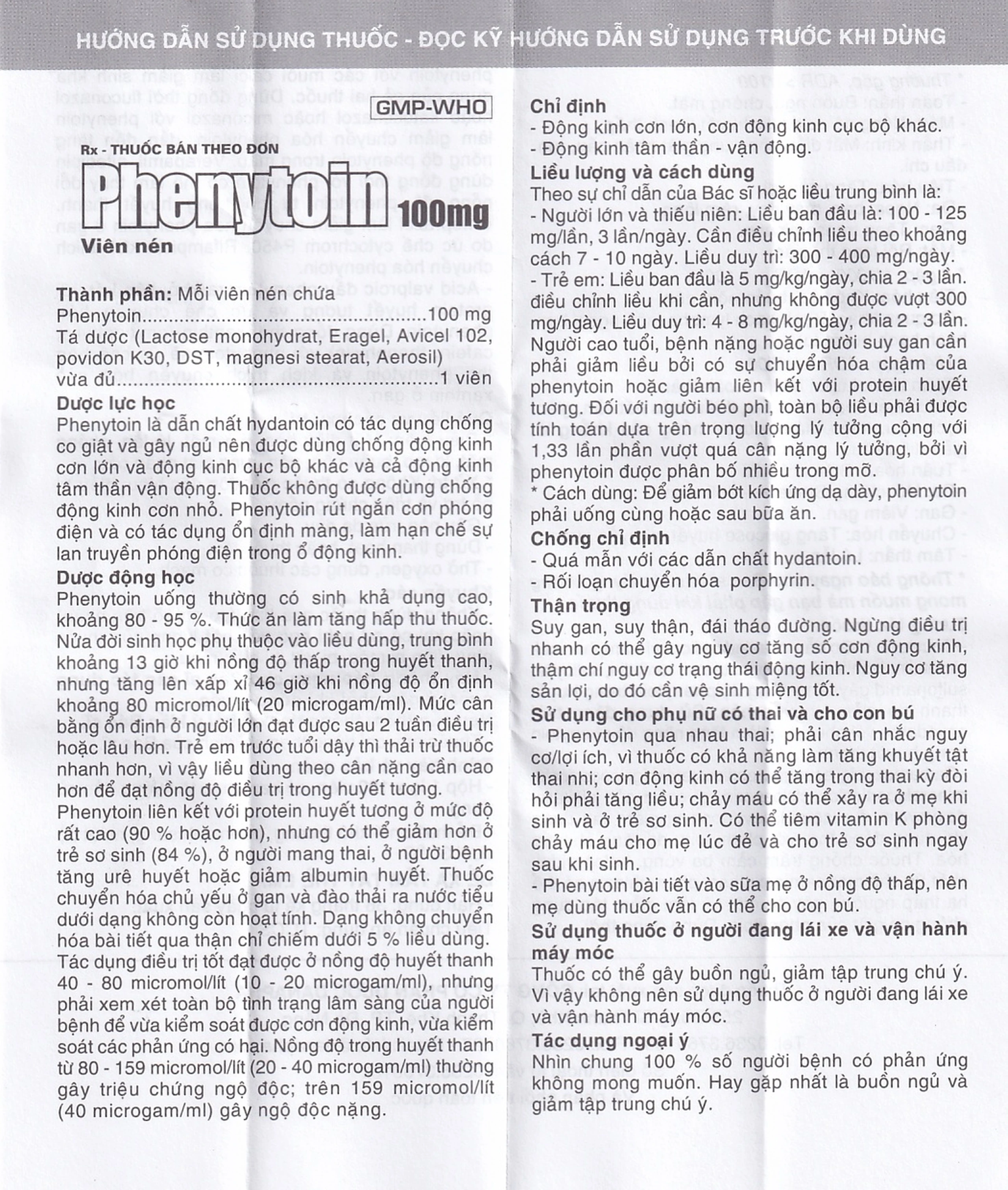 Viên nén Phenytoin 100mg Danapha điều trị động kinh cơn lớn, động kinh cục bộ (100 viên)