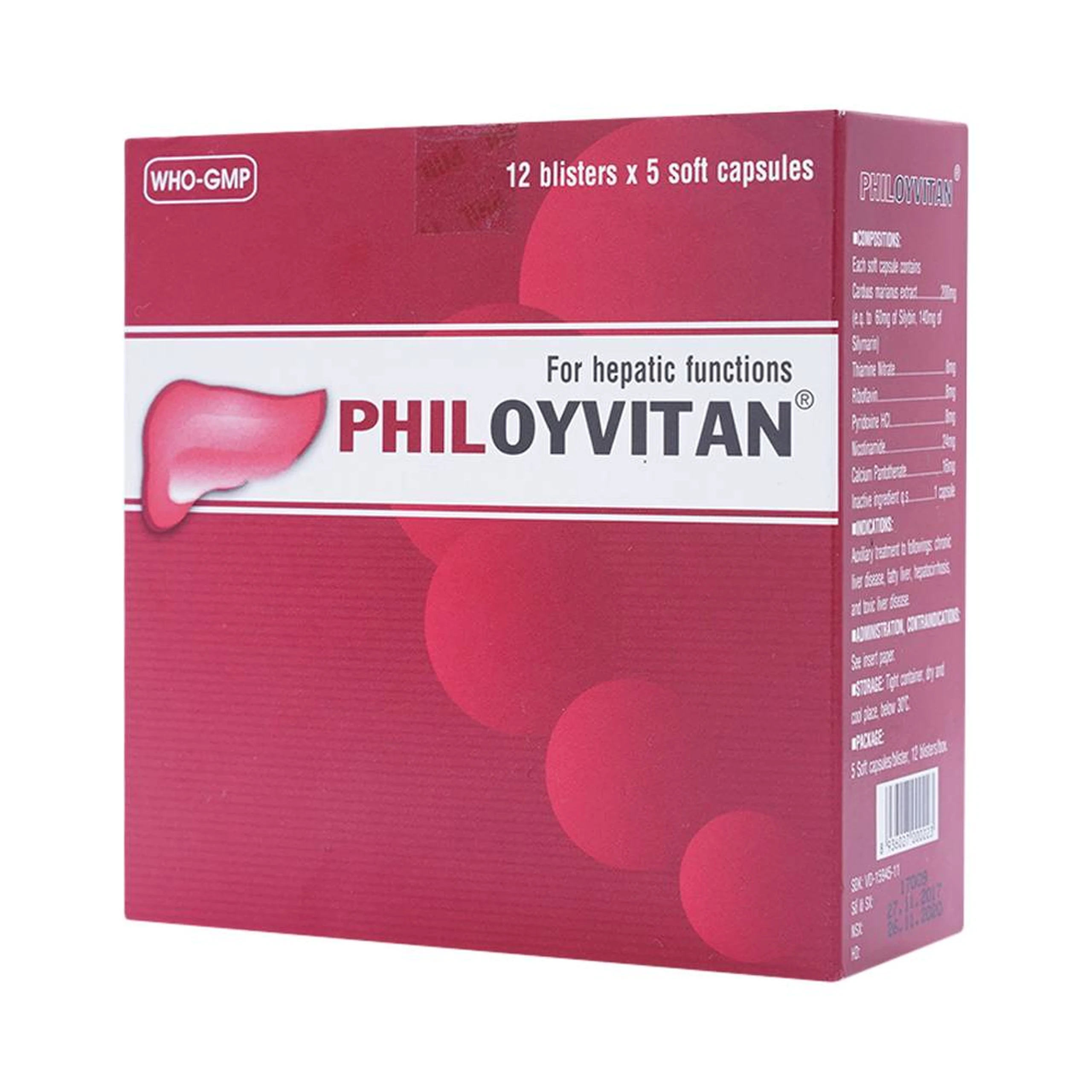 Viên nang mềm Philoyvitan Phil Inter Pharma điều trị hỗ trợ các bệnh gan mạn tính (12 vỉ x 5 viên)