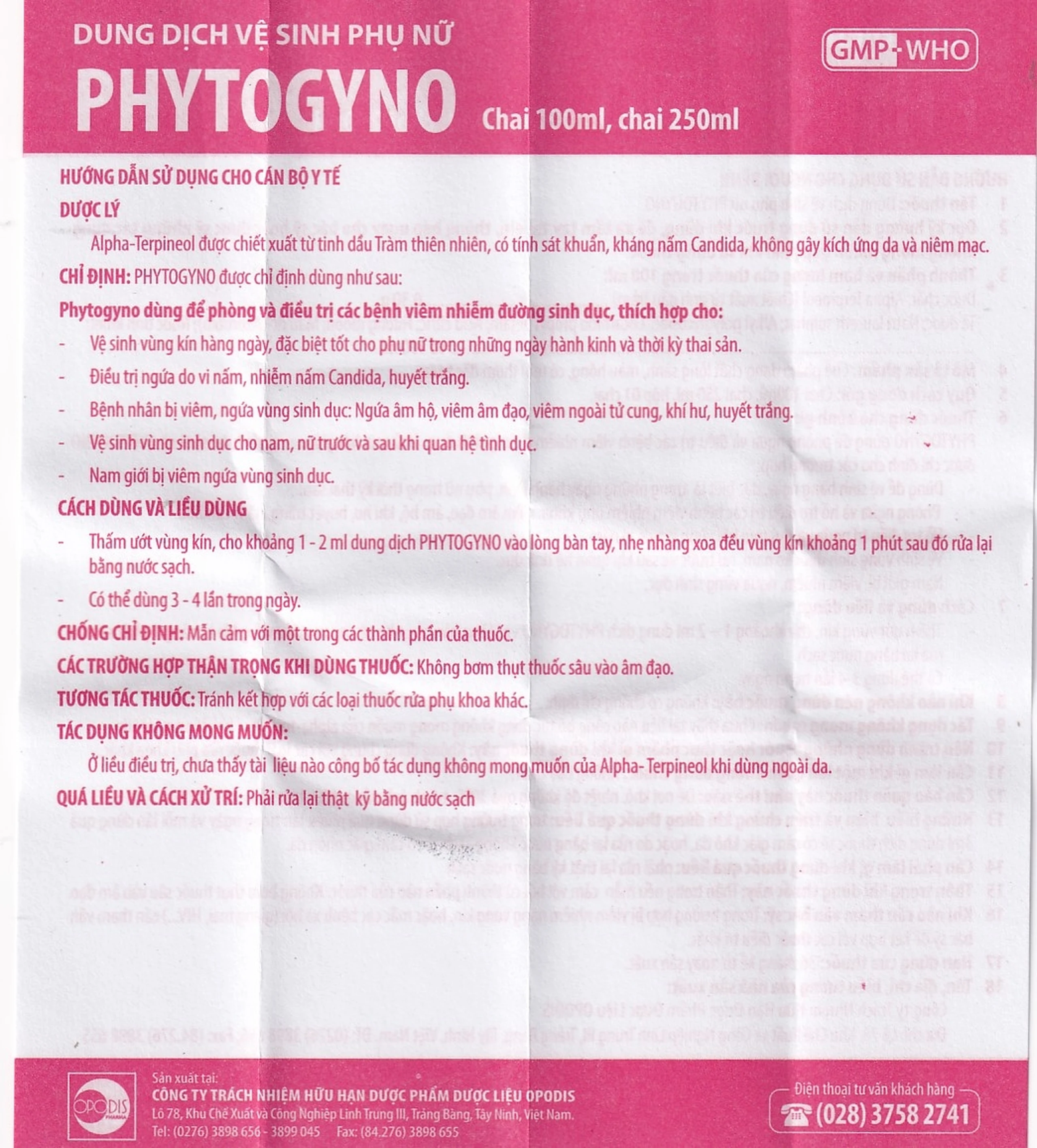 Dung dịch vệ sinh phụ nữ Phytogyno Opodis Pharma điều trị viêm nhiễm đường sinh dục (100ml)