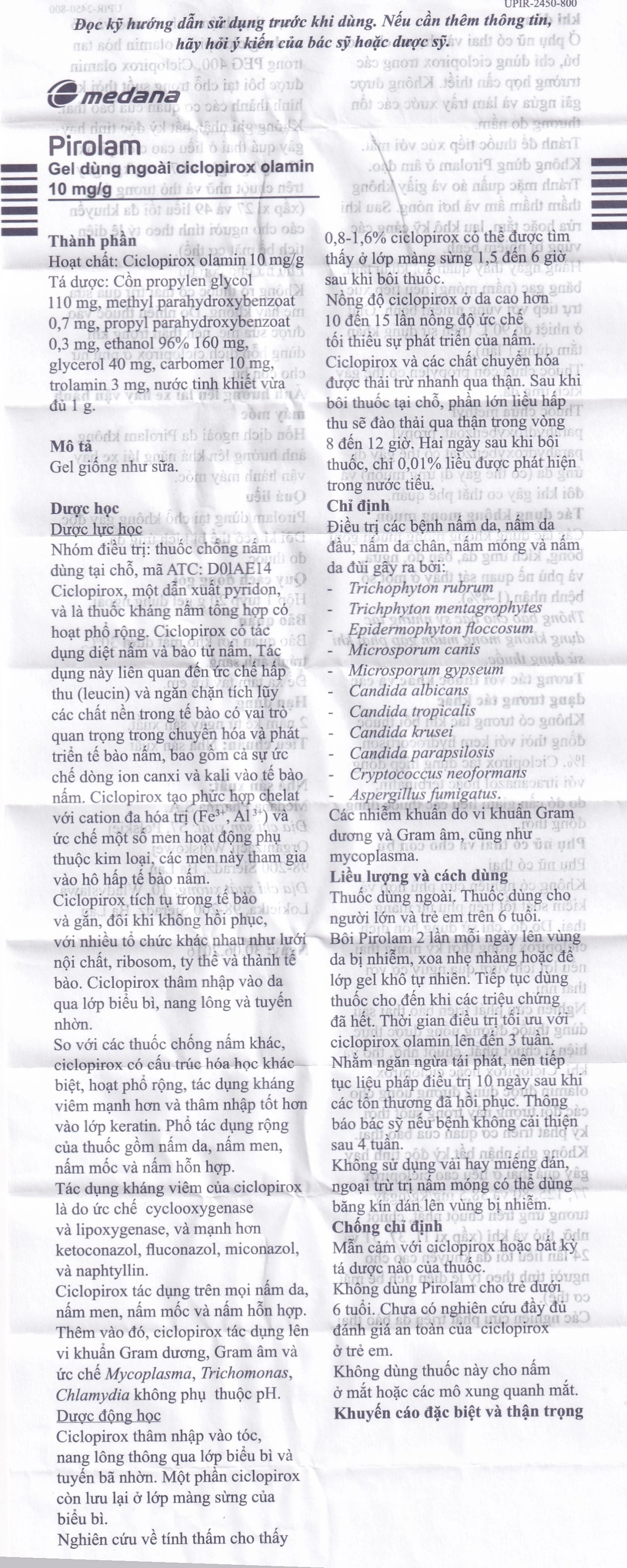 Gel bôi da Pirolam Medana điều trị các bệnh nấm da, nấm da đầu, nấm da chân (20g)