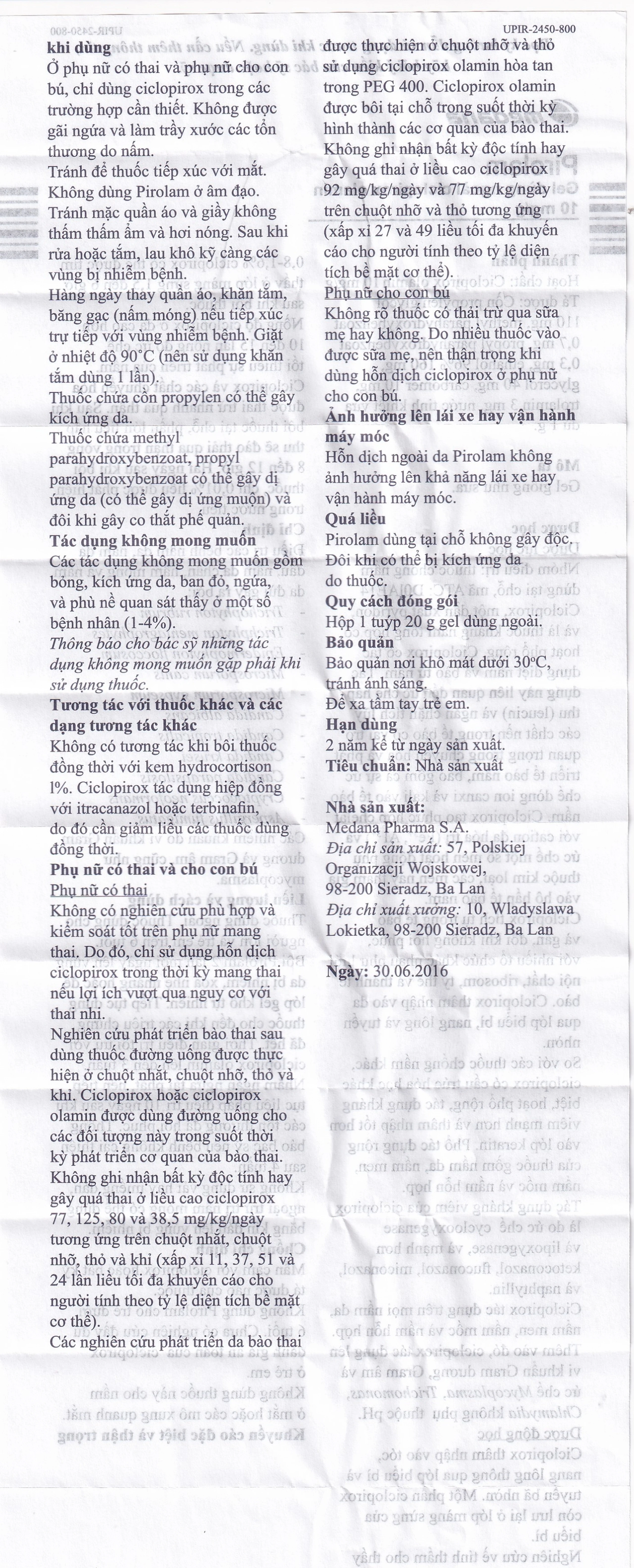 Gel bôi da Pirolam Medana điều trị các bệnh nấm da, nấm da đầu, nấm da chân (20g)