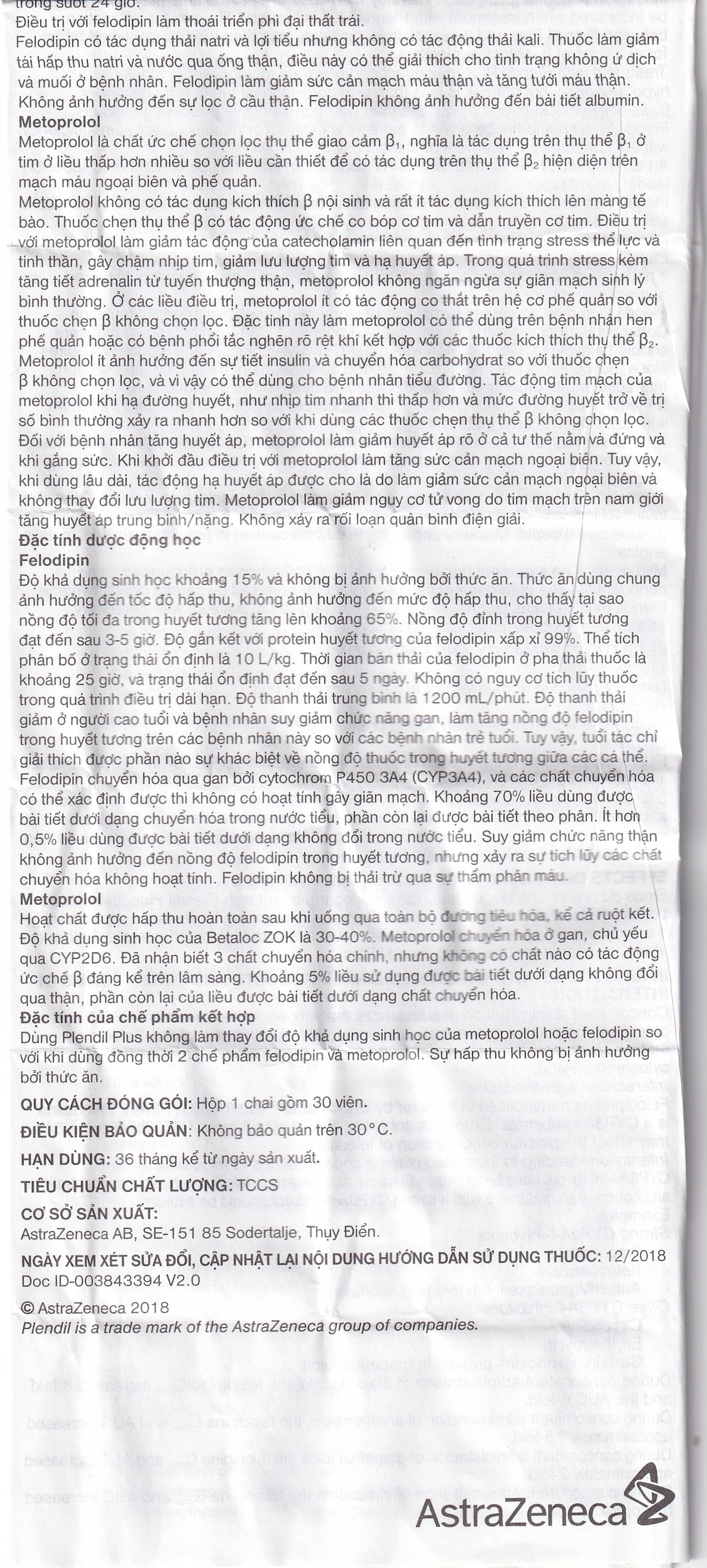 Viên nén Plendil Plus AstraZeneca điều trị tăng huyết áp (30 viên)