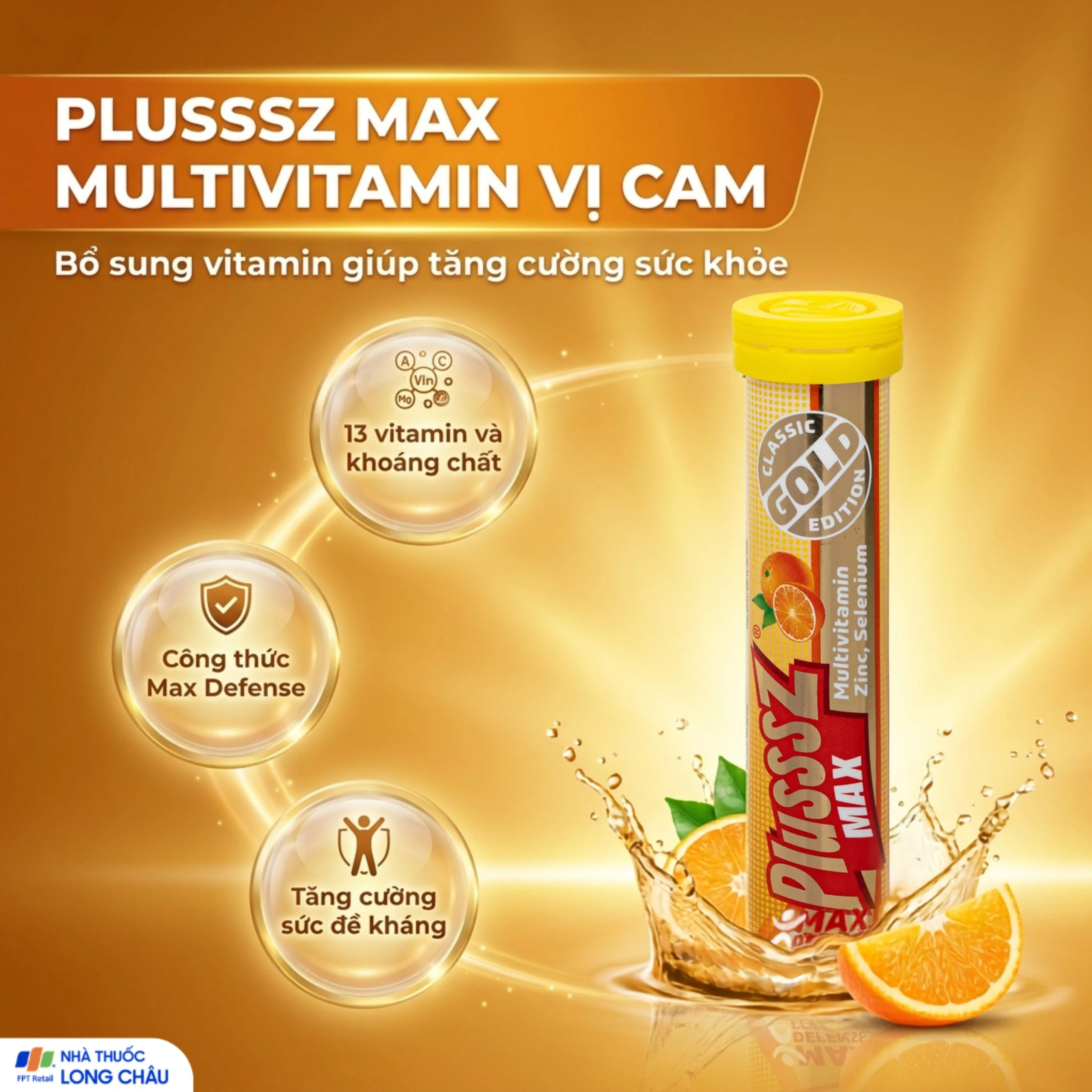 Viên sủi bổ sung vitamin và khoáng chất Plusssz Max Multivitamin orange flavoured (20 viên) 2