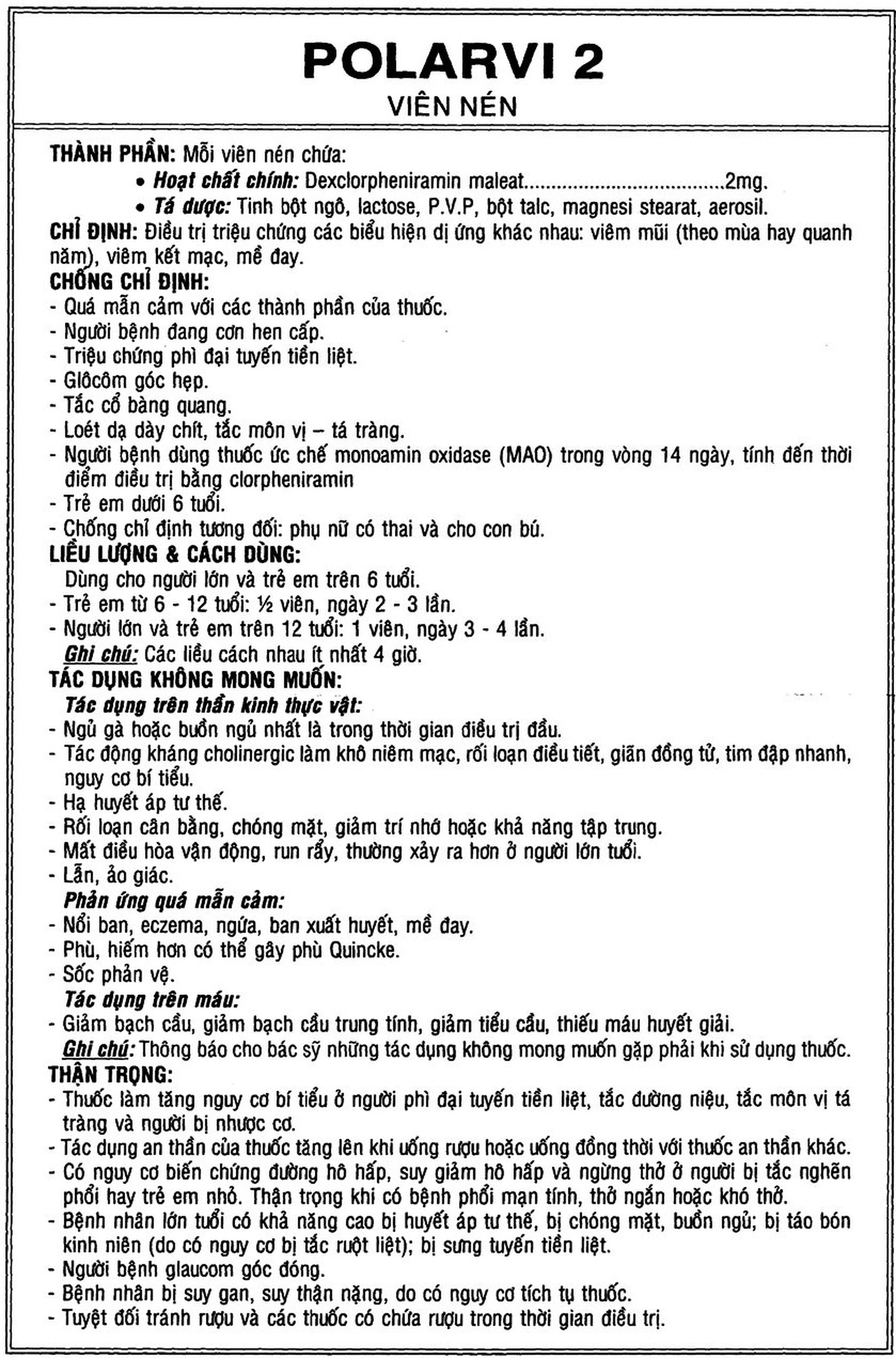Viên nén Polarvi 2 Vidipha điều trị viêm mũi, viêm kết mạc, mày đay (2 vỉ x 15 viên)