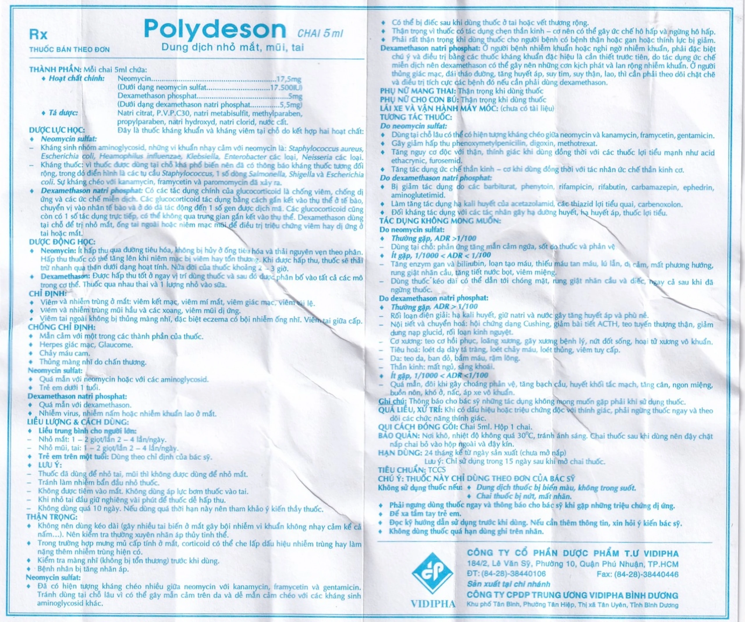 Thuốc nhỏ mắt, mũi, tai Polydeson Vidipha điều trị viêm kết mạc, viêm mí mắt, viêm xoang (5ml) 