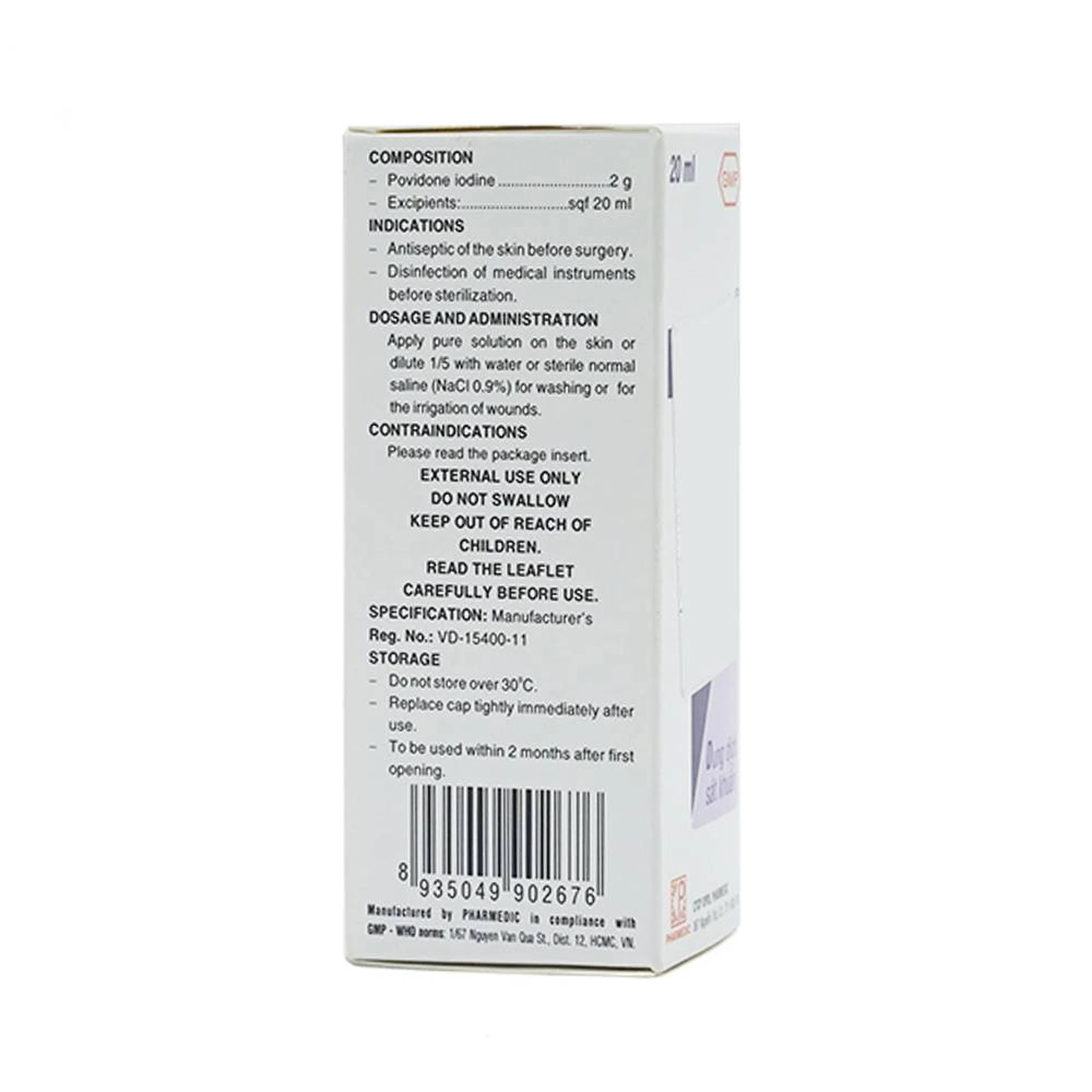 Dung dịch sát khuẩn Povidine 10% Pharmedic ngăn ngừa nhiễm khuẩn ở vết cắt, vết trầy (20ml)