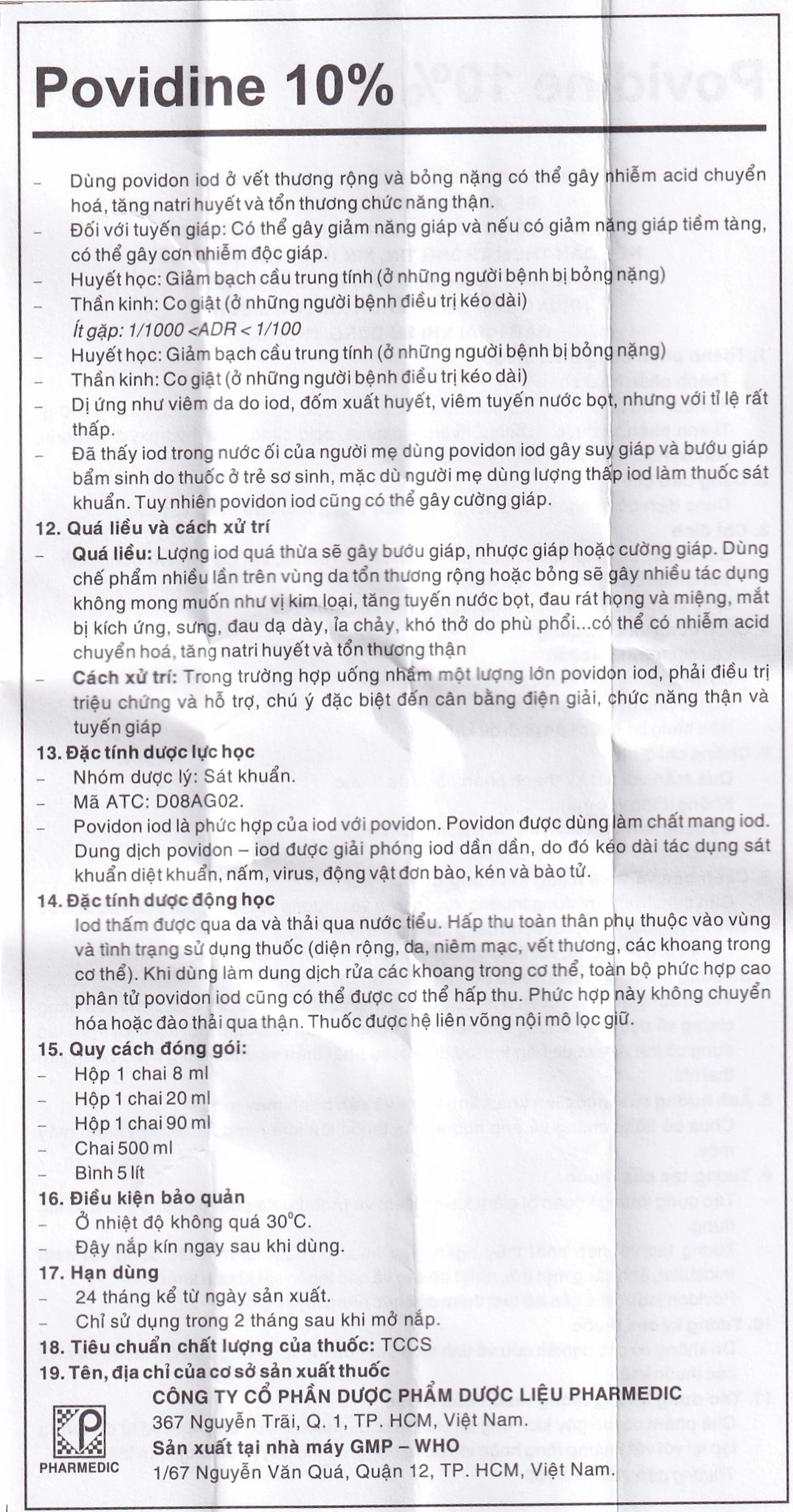 Dung dịch sát khuẩn Povidine 10% Pharmedic ngăn ngừa nhiễm khuẩn ở vết cắt, vết trầy (90ml)