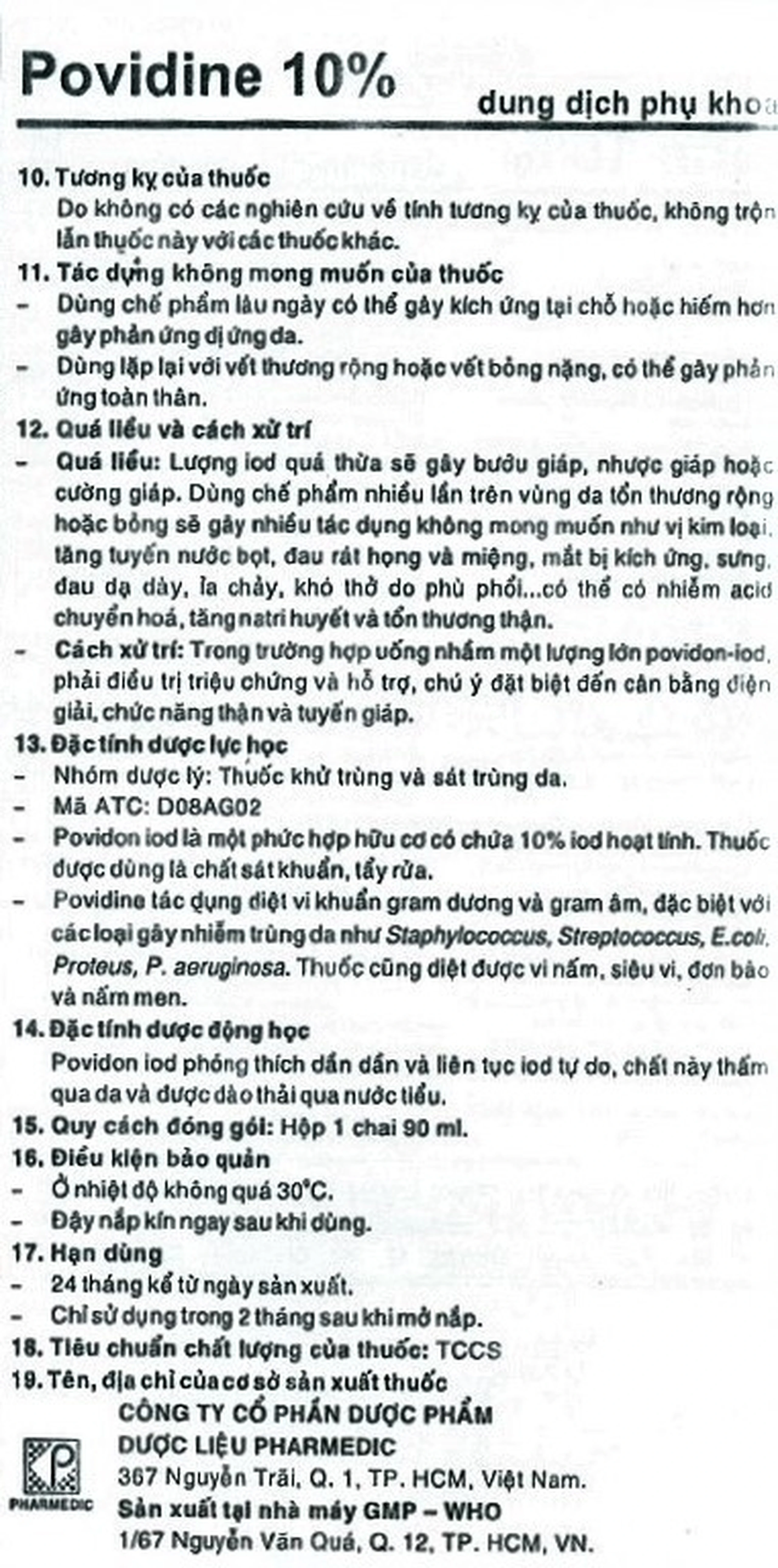 Dung dịch phụ khoa Povidine 10% Pharmedic sát trùng phụ khoa, viêm âm đạo, âm hộ (90ml)