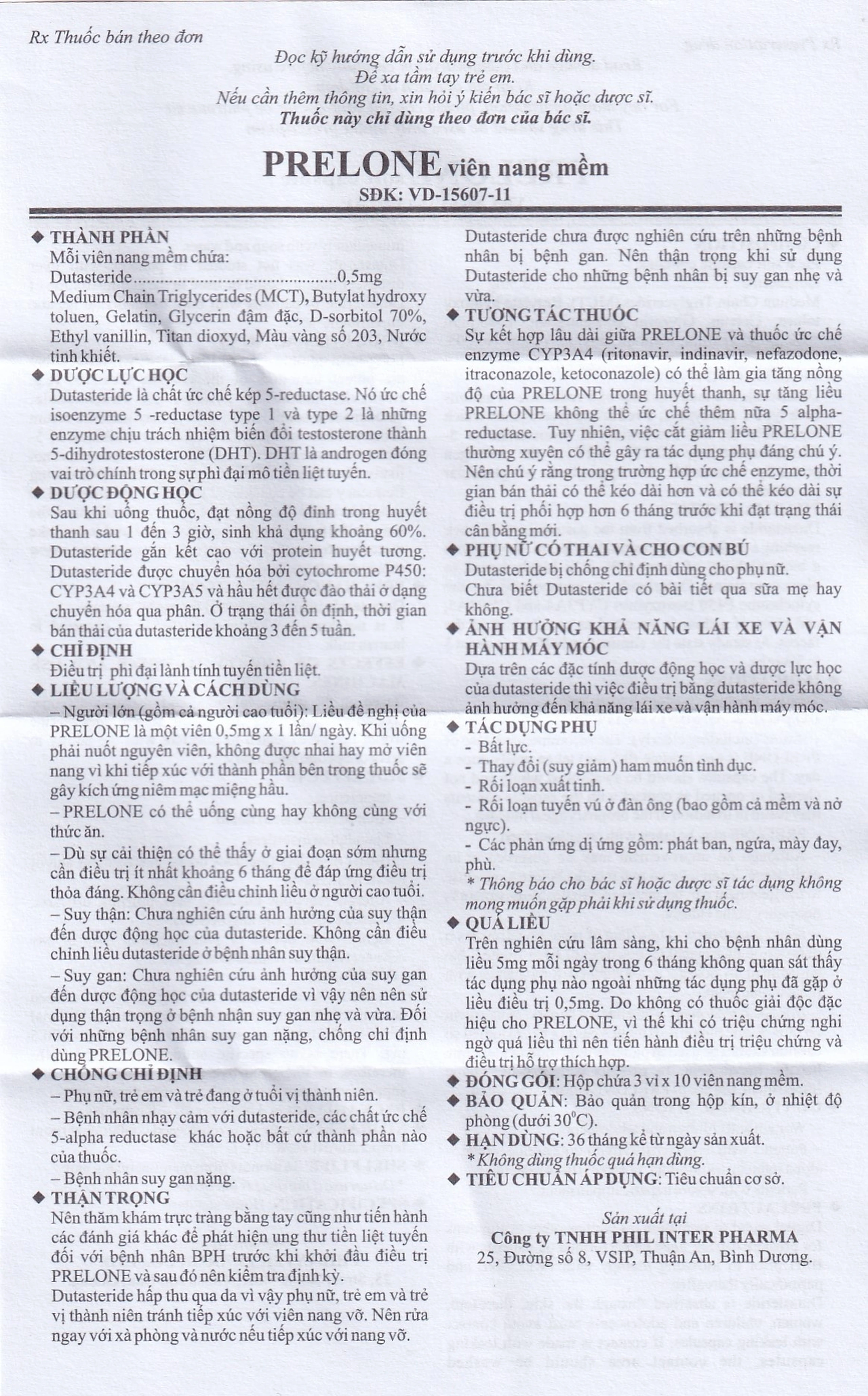 Thuốc Prelone 0.5mg Phil điều trị phì đại lành tính tuyến tiền liệt (3 vỉ x 10 viên) 