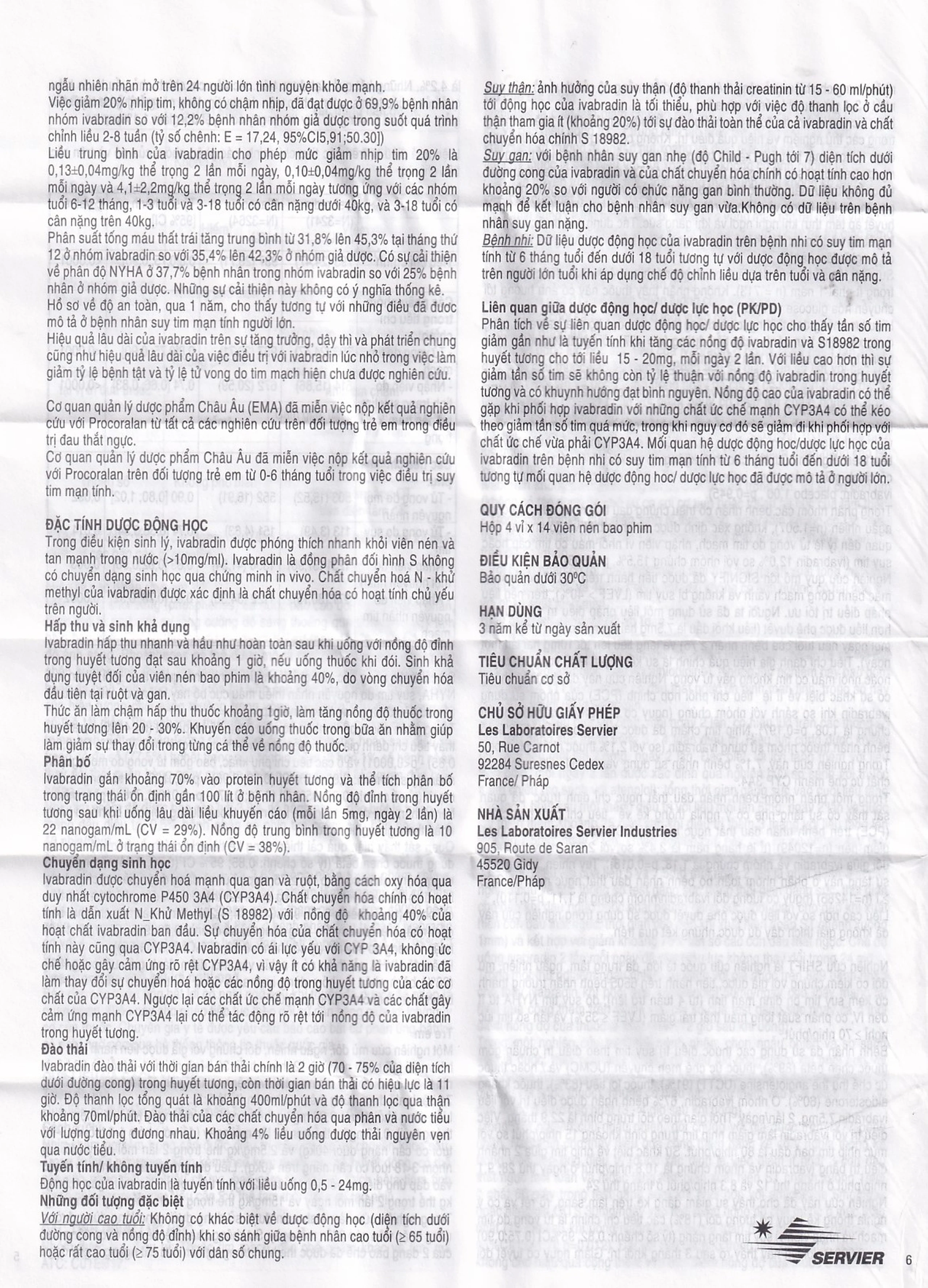 Thuốc Procoralan 5mg Servier điều trị đau thắt ngực ổn định (4 vỉ x 14 viên)