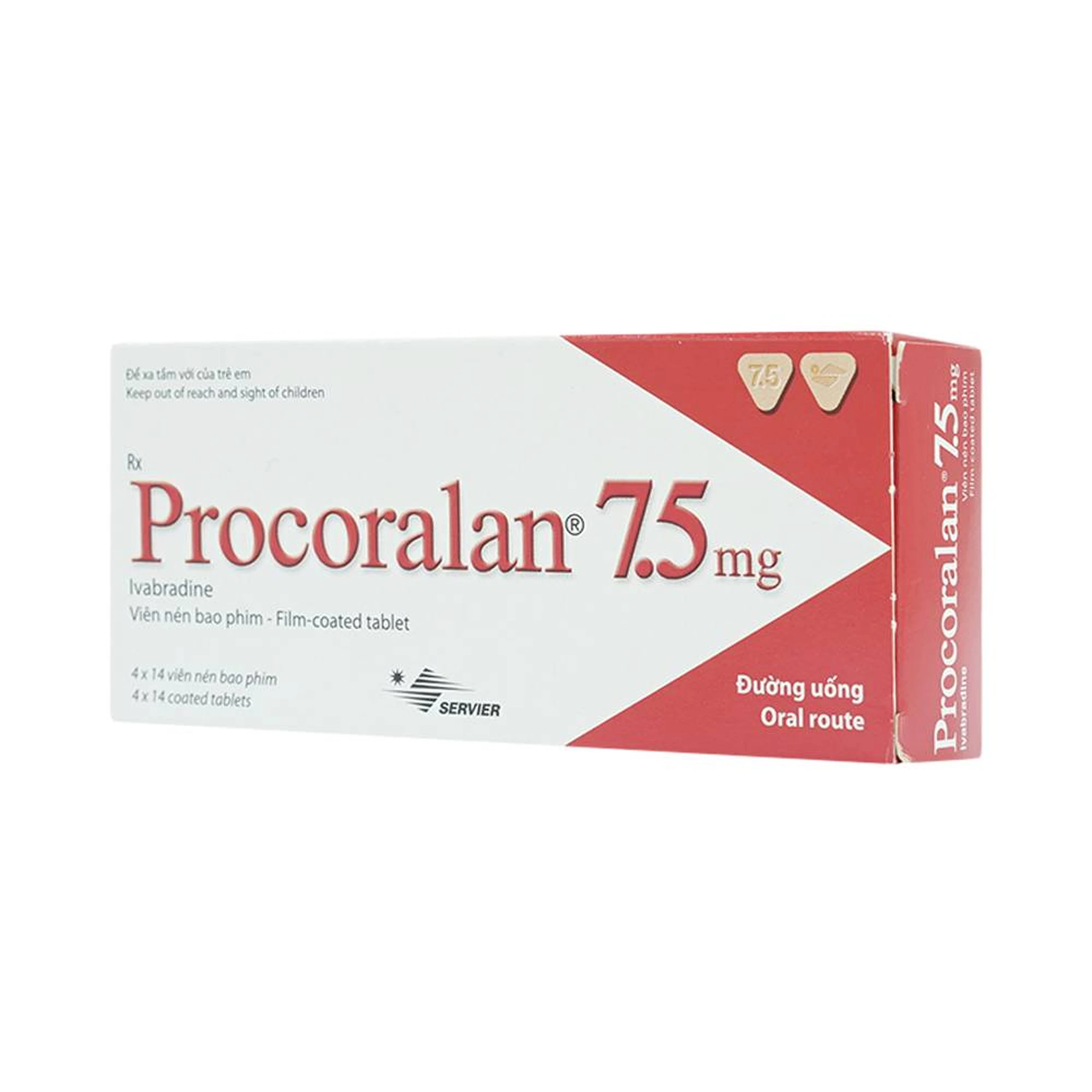 Thuốc Procoralan 7.5mg Servier điều trị đau thắt ngực ổn định (4 vỉ x 14 viên)