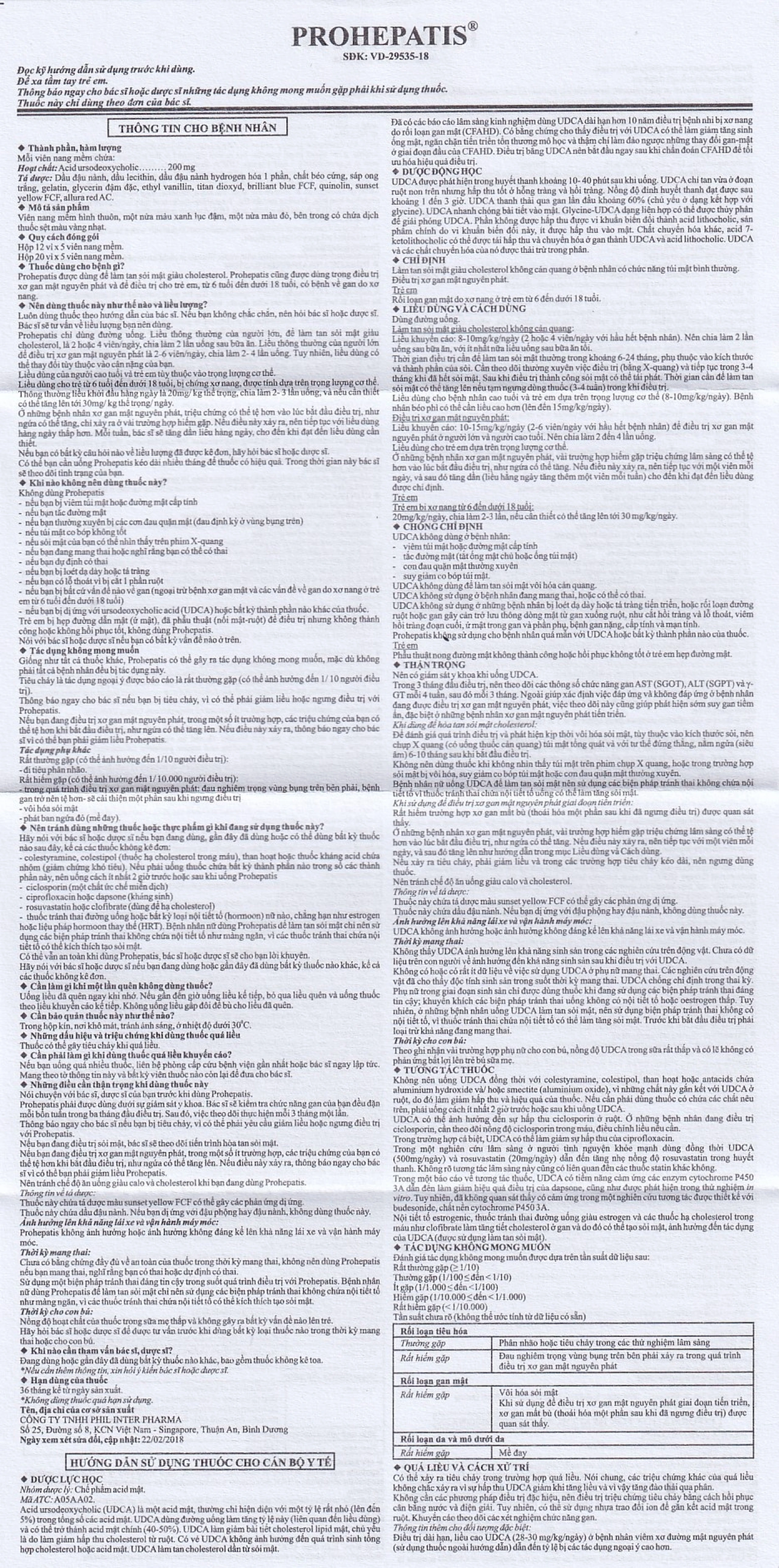 Thuốc Prohepatis 200mg Phil điều trị sỏi mật, xơ gan mật nguyên phát (20 vỉ x 5 viên)